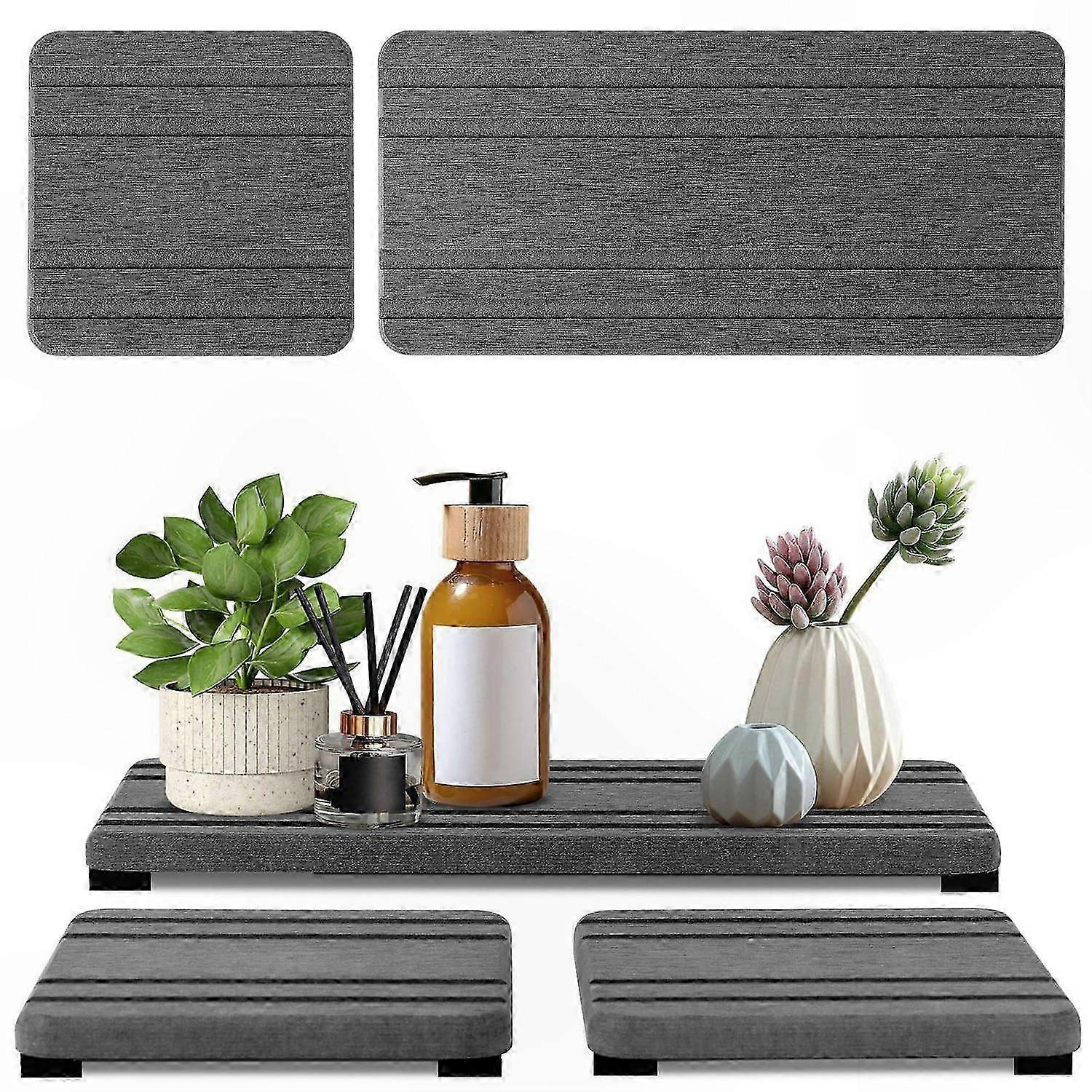 Quick-Drying Sink Mat Set with Grooved Design for Kitchen Use 3 Pieces Natural Diatomaceous Earth Material