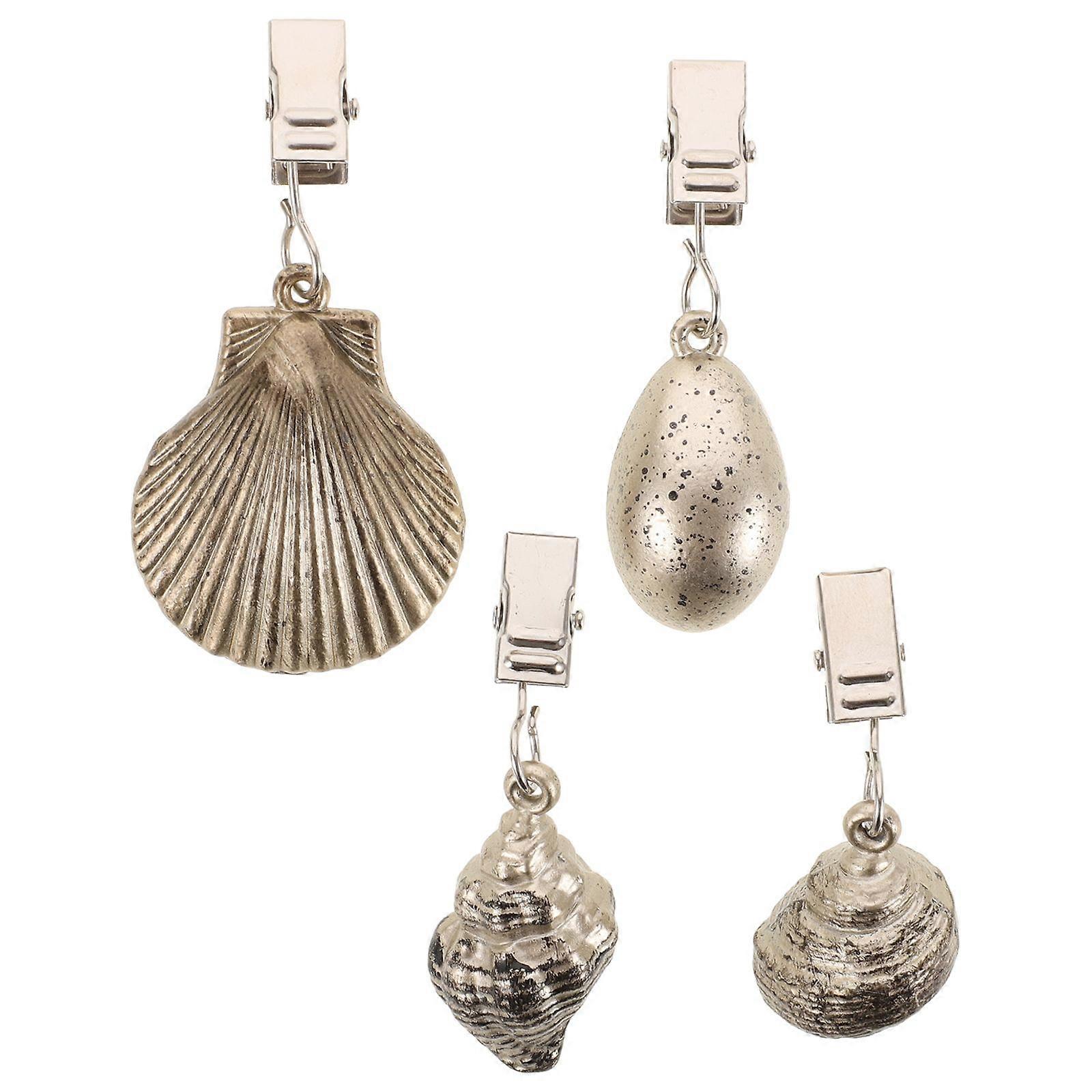 4Pcs Tablecloth Weights Tablecloth Pendant Shell Shaped Table Cover Weights with Metal Clip