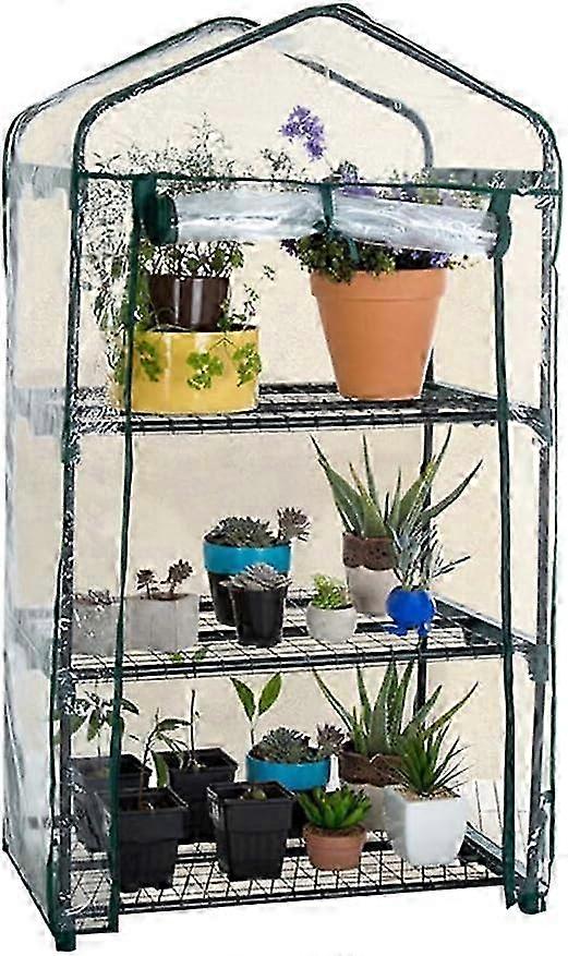 Small walk-in greenhouse plant rack with plastic PVC cover outside portable greenhouse, used for seedling and flower growth, 3 layers, excluding