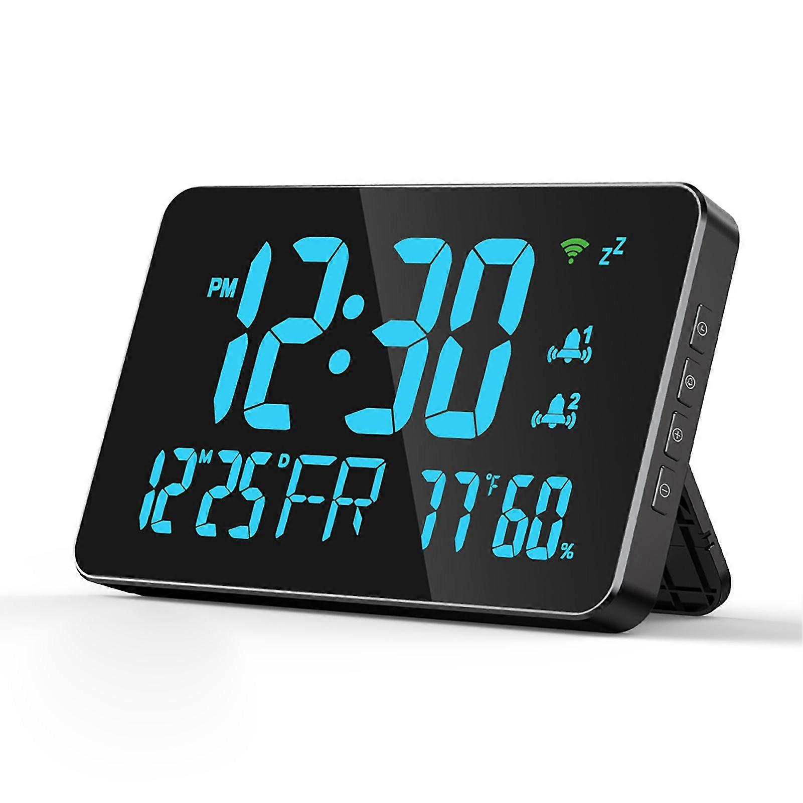 Tuya WiFi Desktop Clock Calendar Intelligent Thermometer Hygrometer with Digital LED Display Support WIFI Auto-Calibration/4-Level Adjustable Brightne