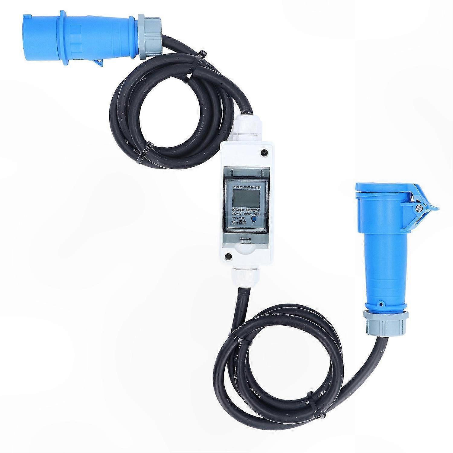 RV AC Power Socket with LCD Digital Electricity Meter, 220V 16A 3-Pin CEE Connection