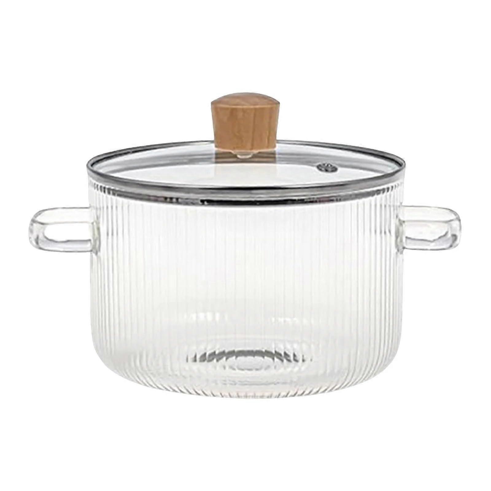 1.6L Clear Glass Simmer Pot With Lid Borosilicate Cooking Pot For Pasta And Soup AntiScald Handles Clear One Size