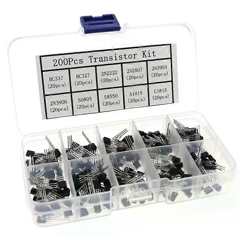 200Pcs Transistor Kit BC327 BC337 2N2222 2N2907 2N3904 2N3906 S8050 S8550 A1015 C1815 PNP/NPN 10 Values TO-92 Transistors Set