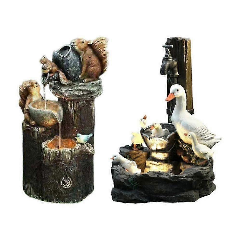 Solar Power Duck Family Garden Water Feature Fountain Duck Statue LandscapDecor