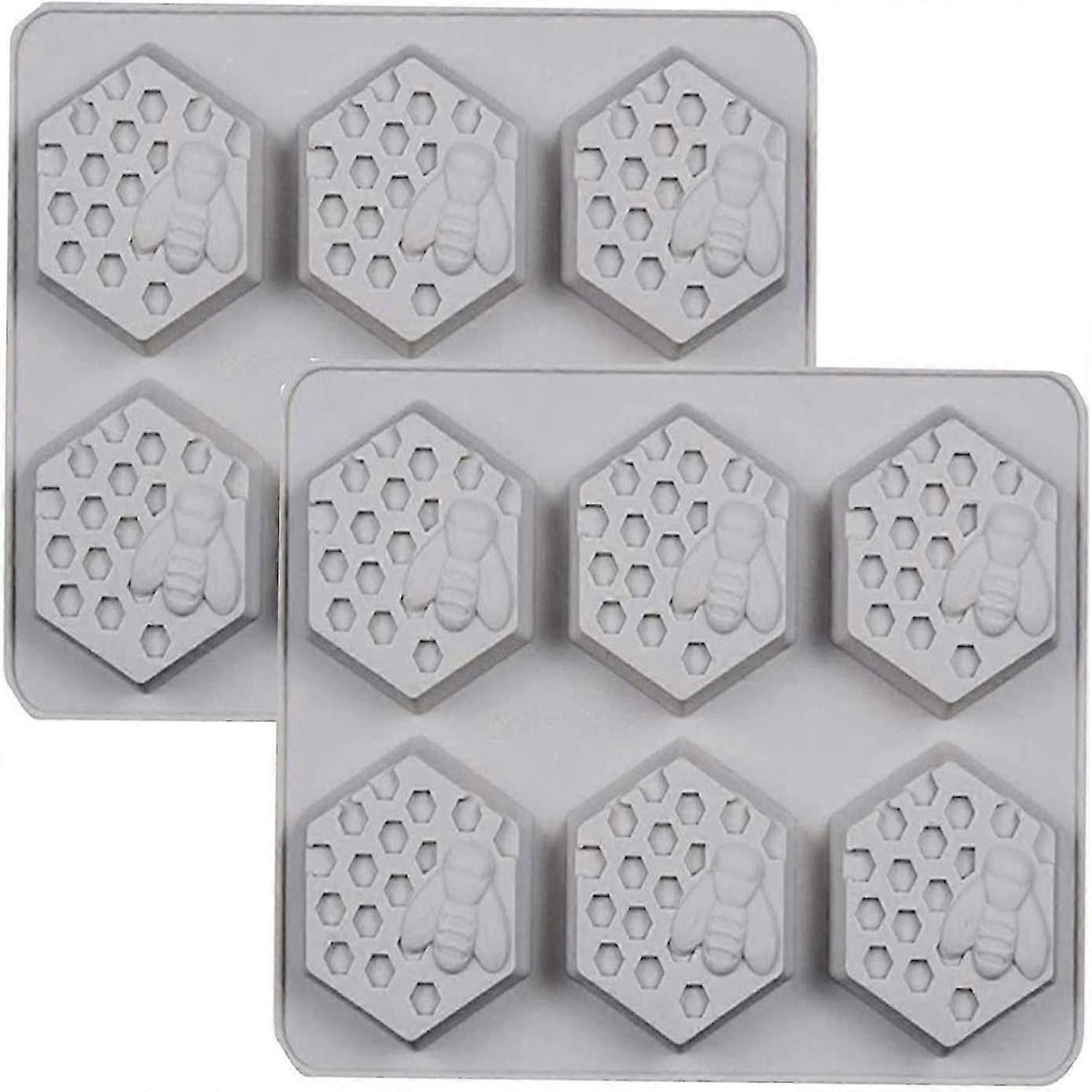 2 pcs 6 Hole Silicone Bee and Honeycomb Pattern Soap Silicone Moulds, Handmade Soap Moulds