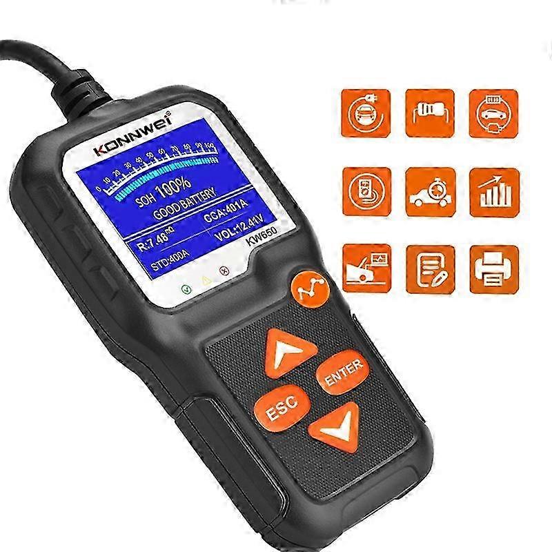 KONNWEI KW650 6V- 12V Car Motorcycle Battery Lawn Mower Detector with 2.4 inch Color Display & Waveform Graph 2025