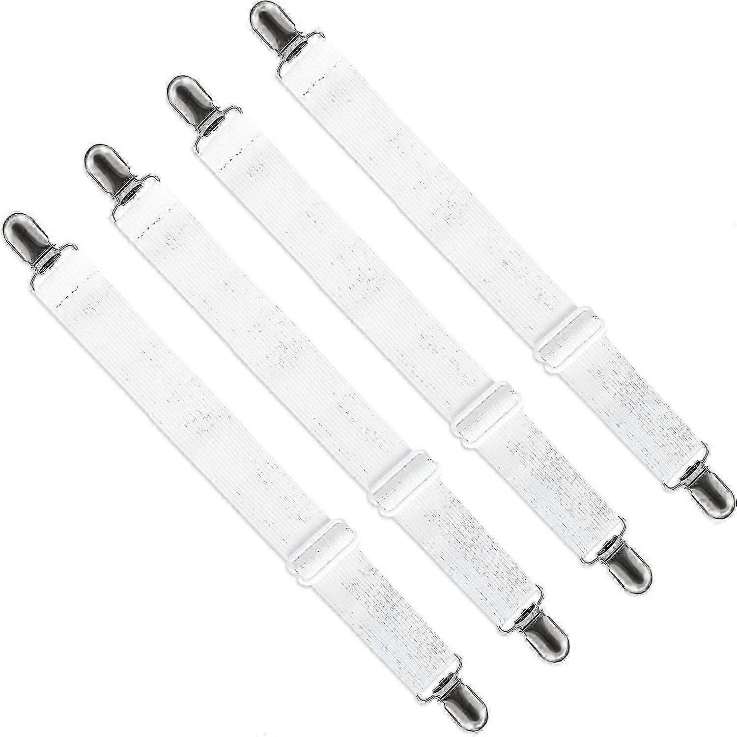 Adjustable Fitted Sheet Stretcher (65cm to 200cm),Adjustable Hold Down Strap Fastener(White, Pack of 4)