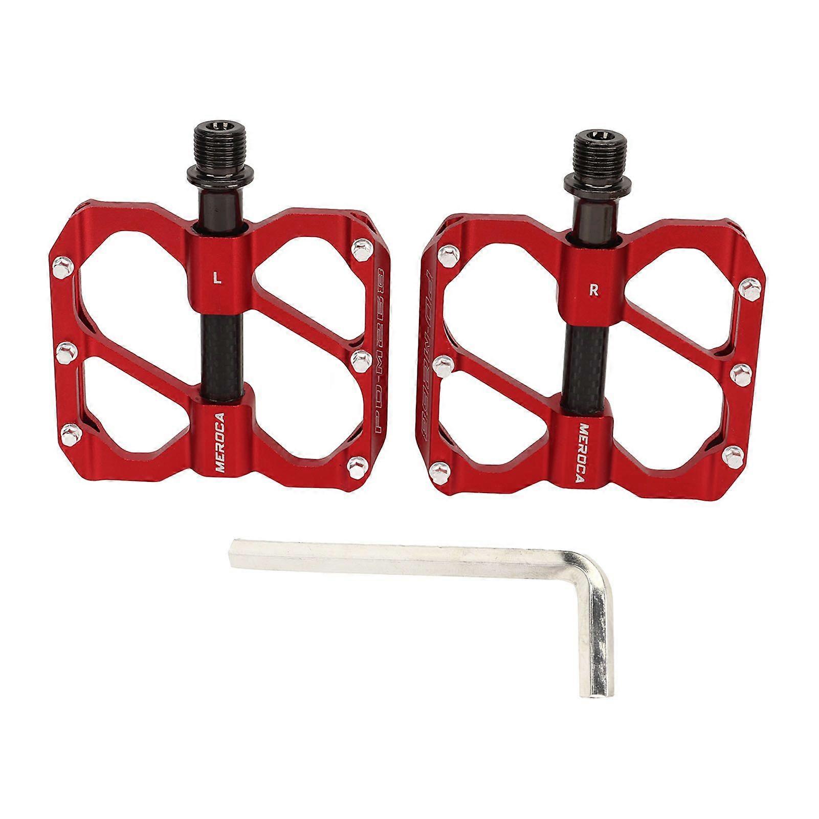 2PCS Road Bike Pedals Aluminum Alloy Anti Slip Lightweight Flat Platform Pedals for Mountain Bike Red