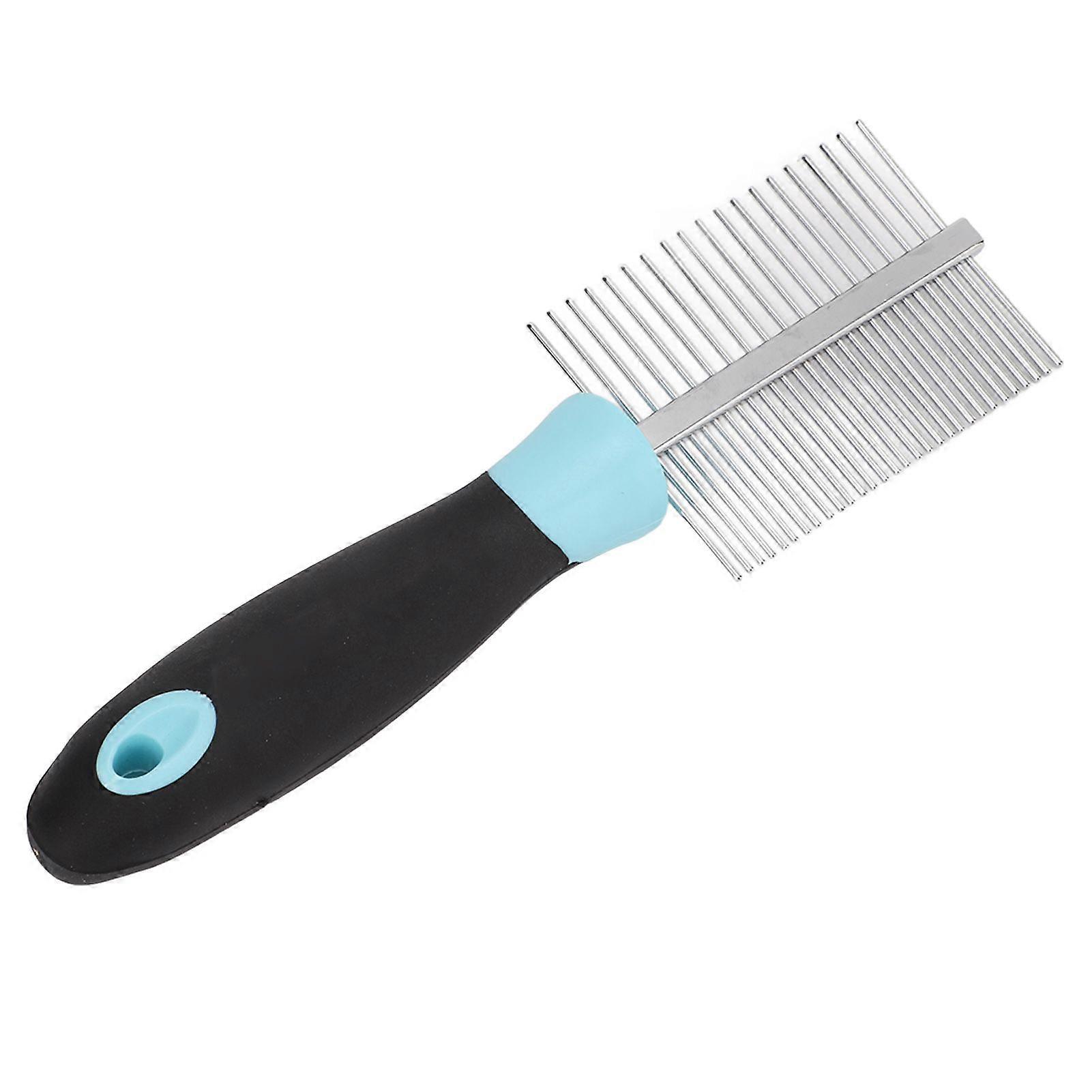 Double Sided Pet Comb Round Wide Dense Teeth Stainless Steel Cat Grooming Comb for Dogs CatsBlue
