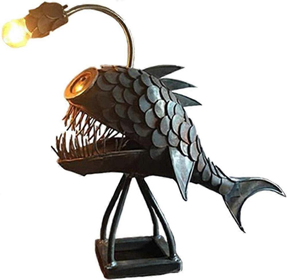 Industrial Table Lamp USB Angler Fish Lamp Rustic Black Bedside Edison Style For Bedroom Office Dorm Bulb Not Included