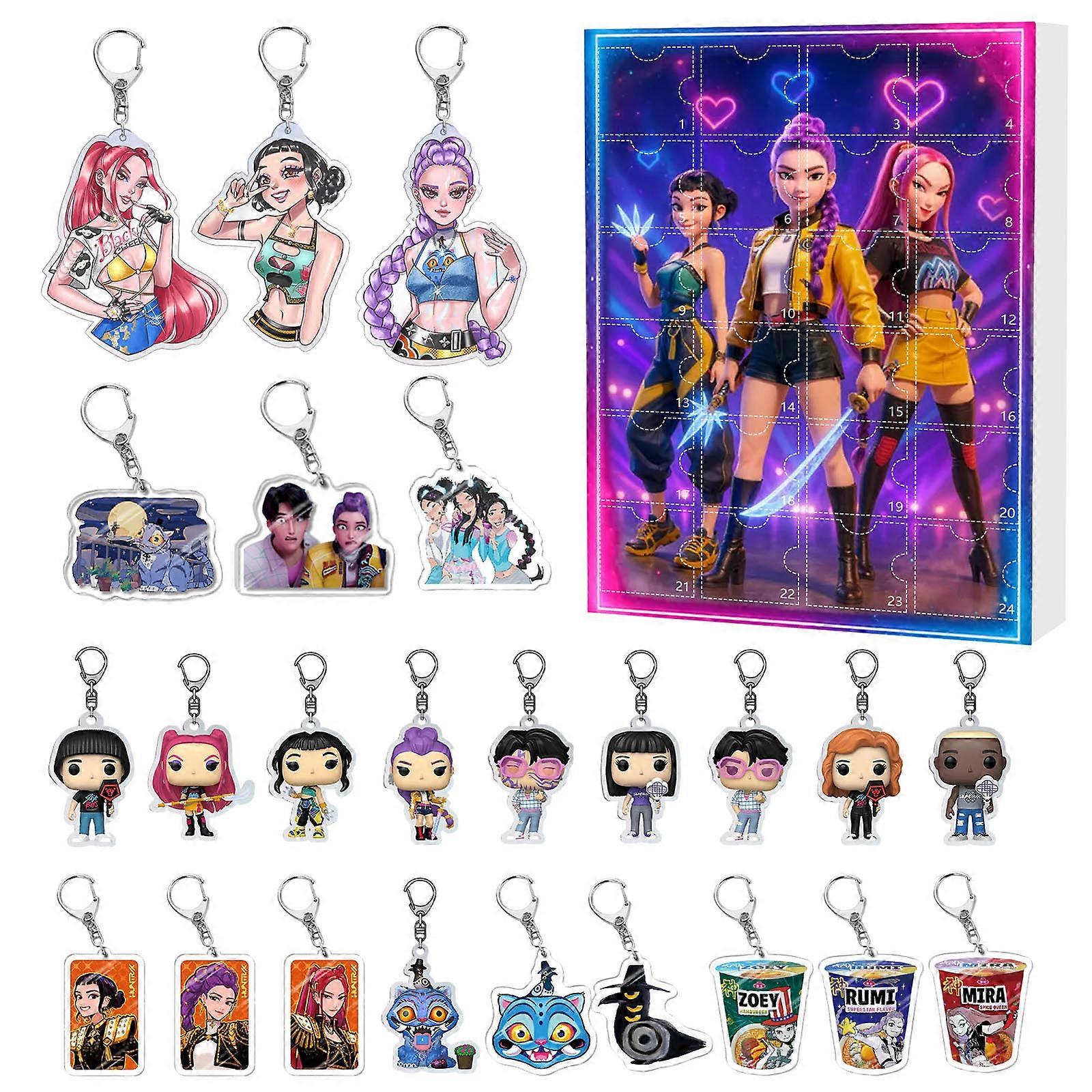 KPOP Demon Hunters Christmas Countdown Calendar Blind Box Car Flat Acrylic Keychain Pendant