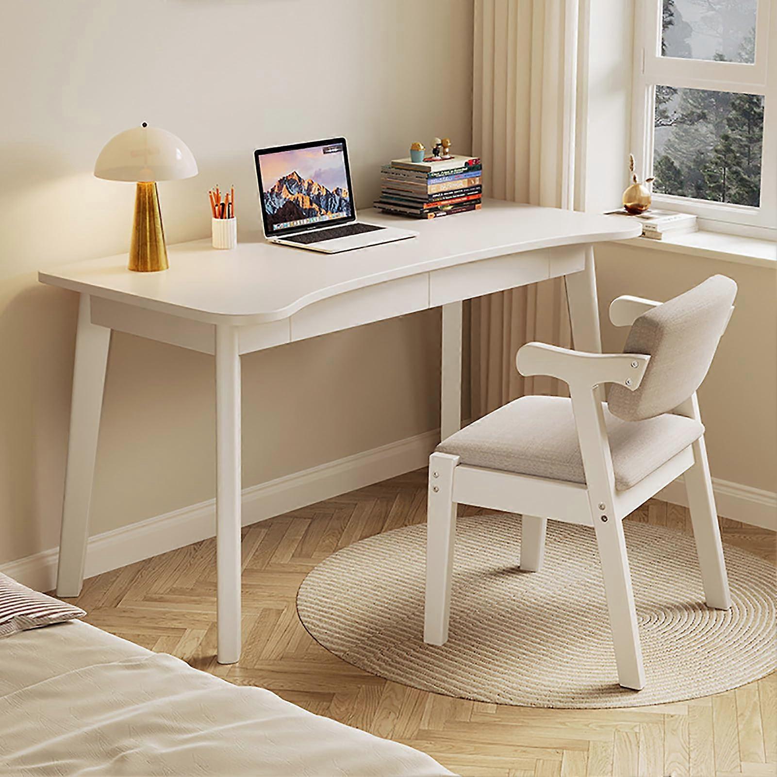 White Solid Wood Simple Writing Desk With Drawers 80x60x75cm And 100x60x75cm For Home Office Compact Computer Desk