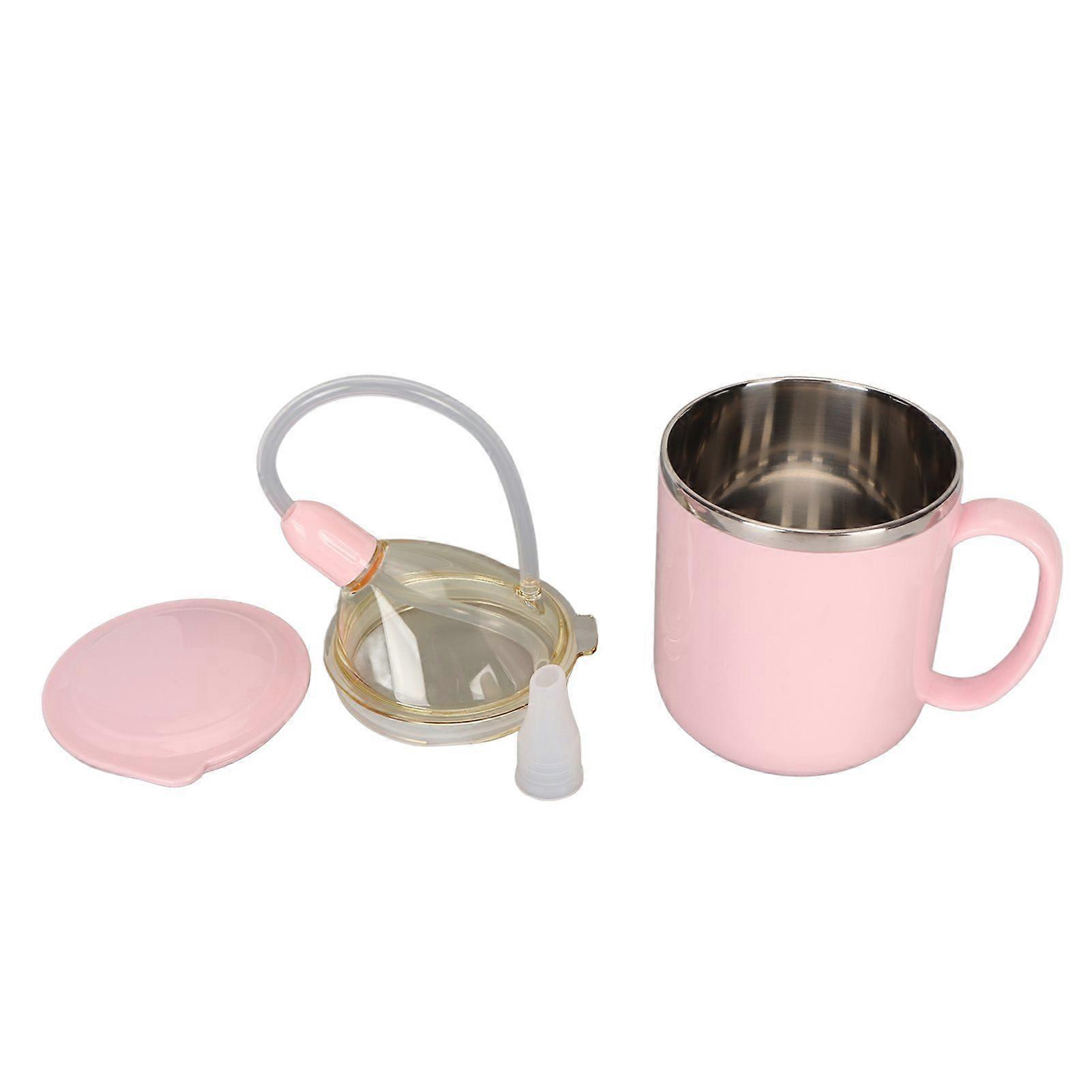 Convalescent Feeding Cup Prevent Leakage 360 Degrees Cover Maternity Drinking Cup with Straw Pink