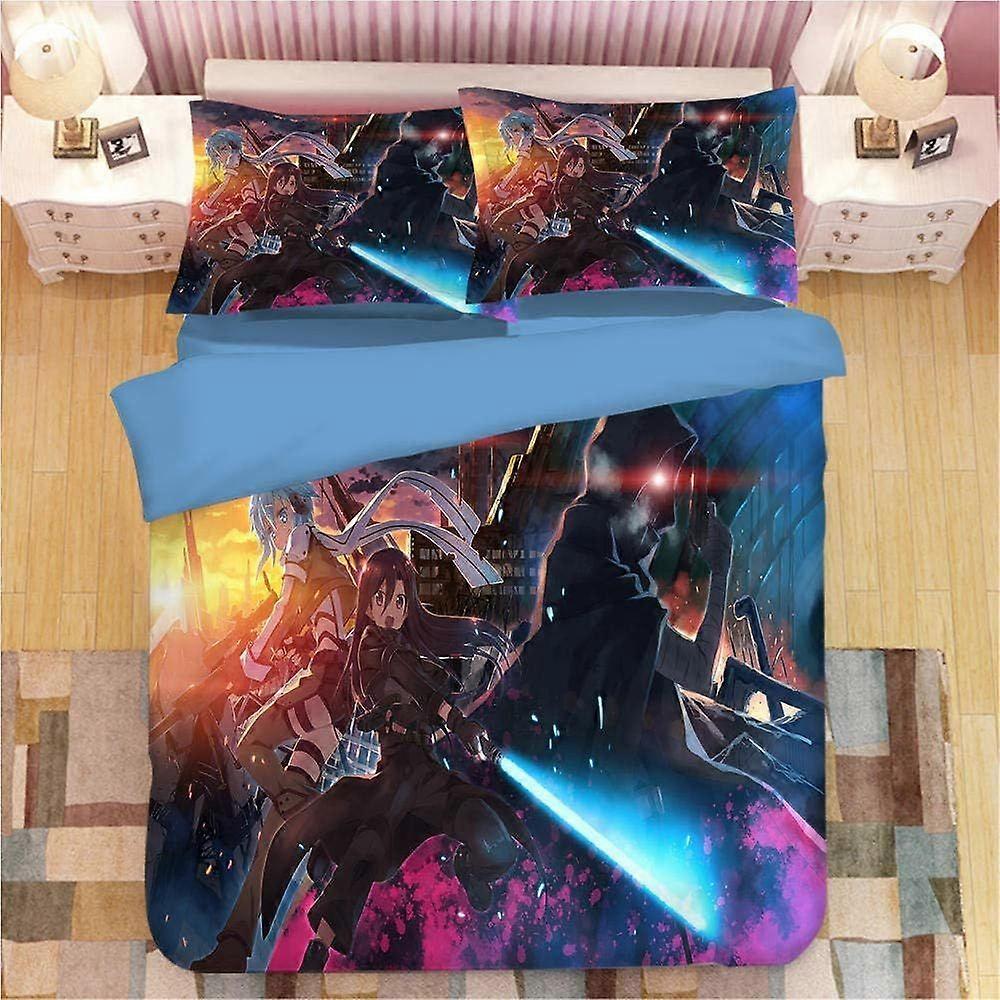 s128 3 Pieces Bedding Single Duvet Cover & Pillowcase 3D Print Effect Lightweight Microfibre Bedding Set Easy Care Anti-Allergic Soft Smooth - Anime T