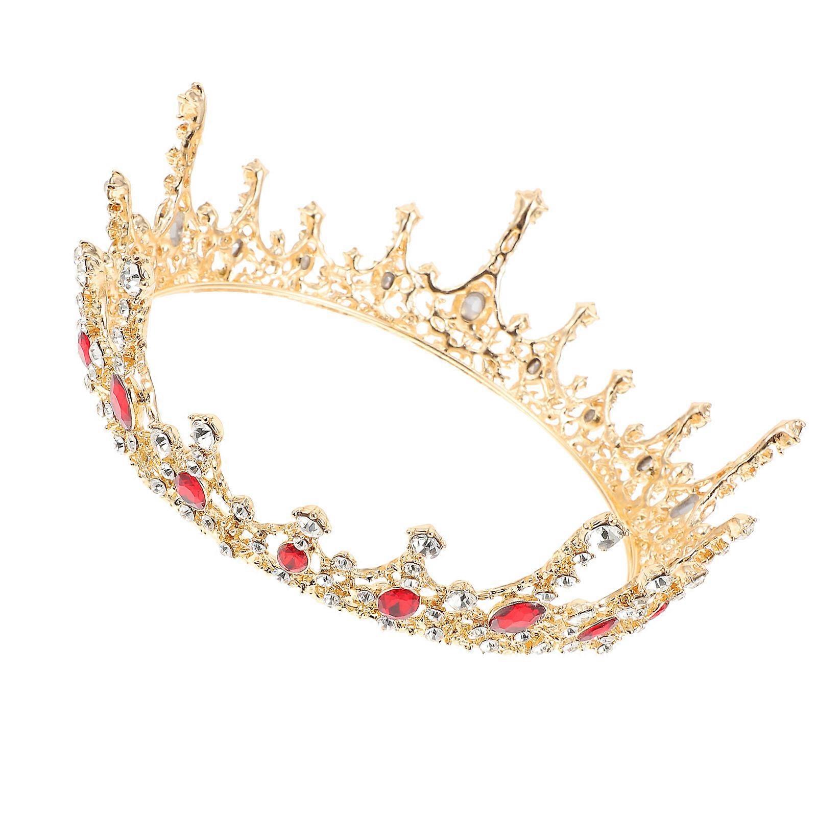 Baroque Style Crown 1Pc Wedding Bride Crystal Ancient Copper Round Shape Ideal For Party 1Pcs