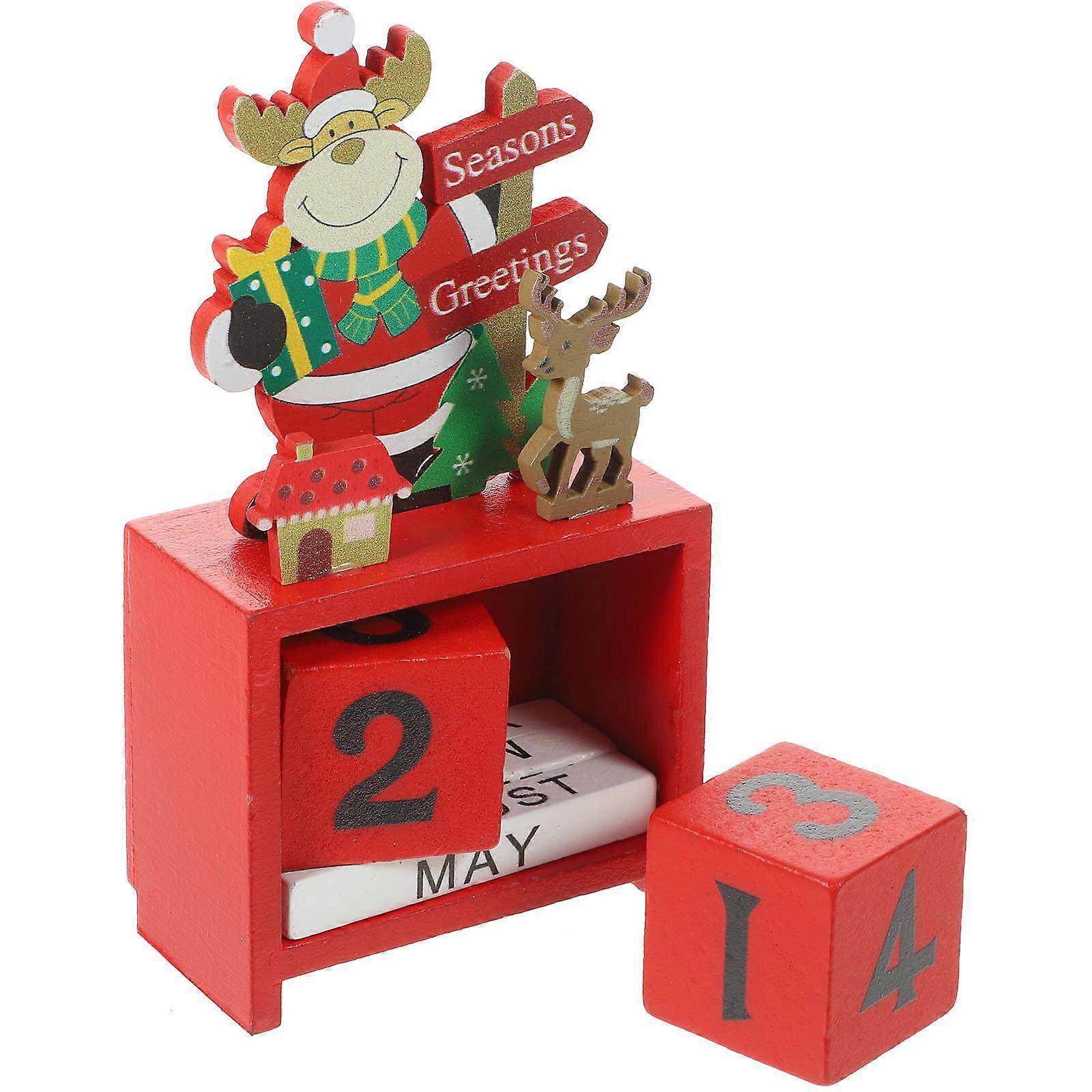 Wooden Xmas Blocks Calendar for Decoration 4Pcs Red Christmas Desktop Calendar