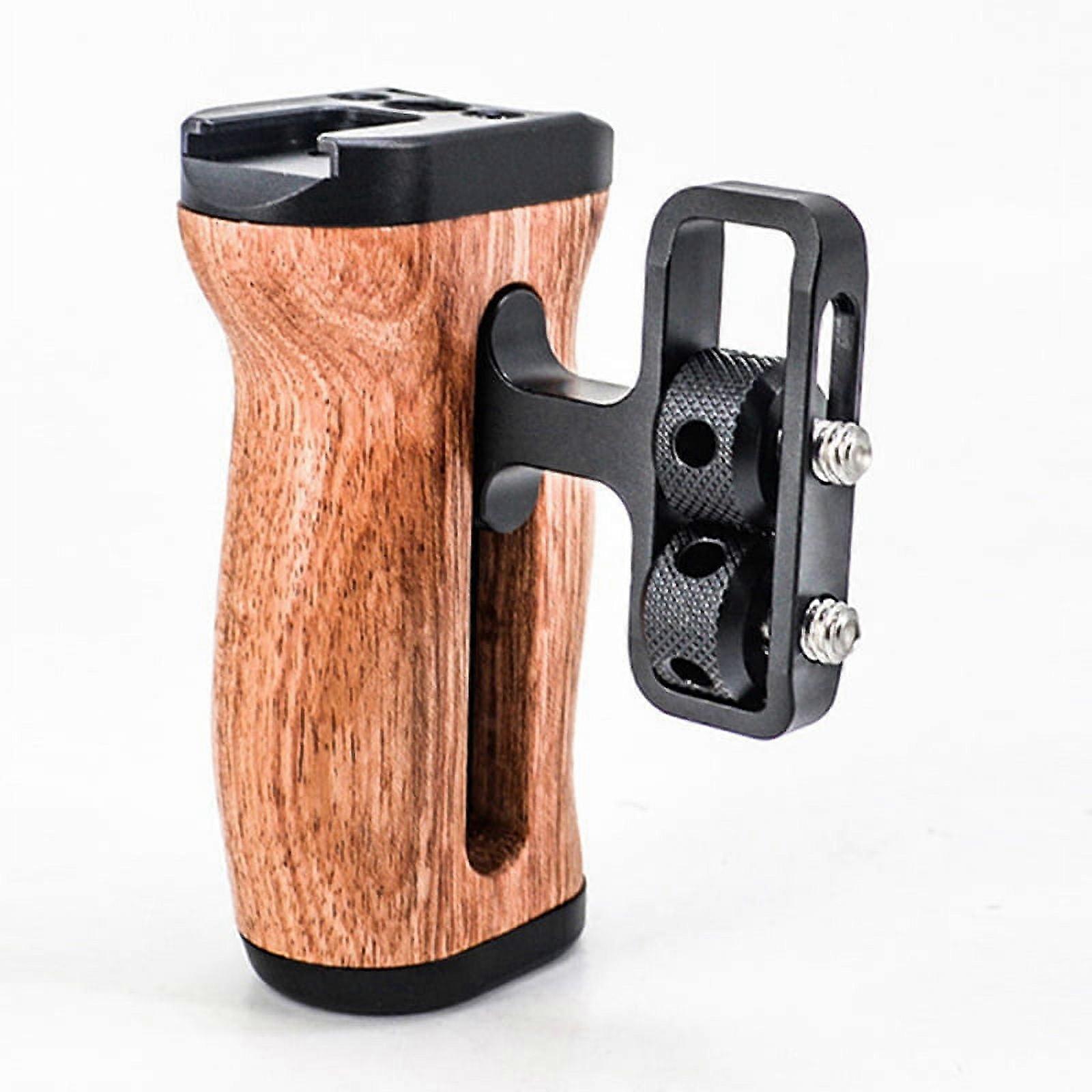 Multi-Function Camera Cage Left/Right Side Handle for Photo Expand Cage Wooden Handle Grip Cold Shoe for Mic Video Light