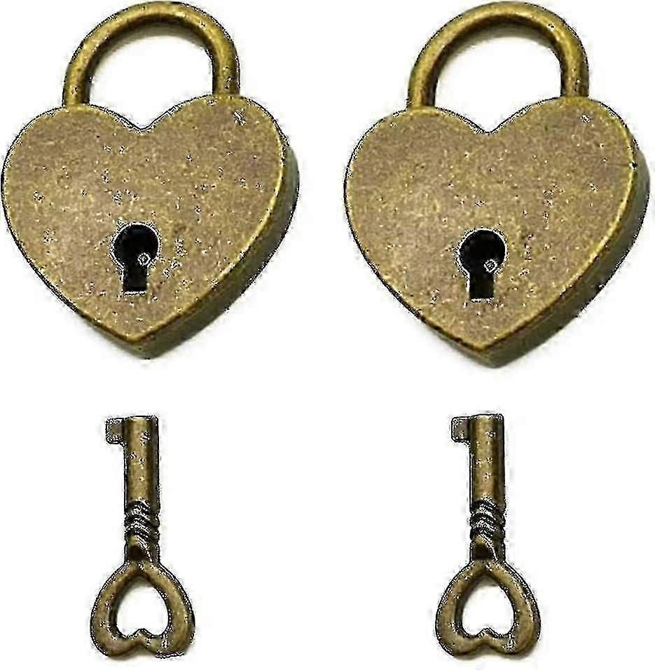 2ビンテージスタイルのハート型ミニ南京錠とキーアンティークブロンズ-HPZXのセット