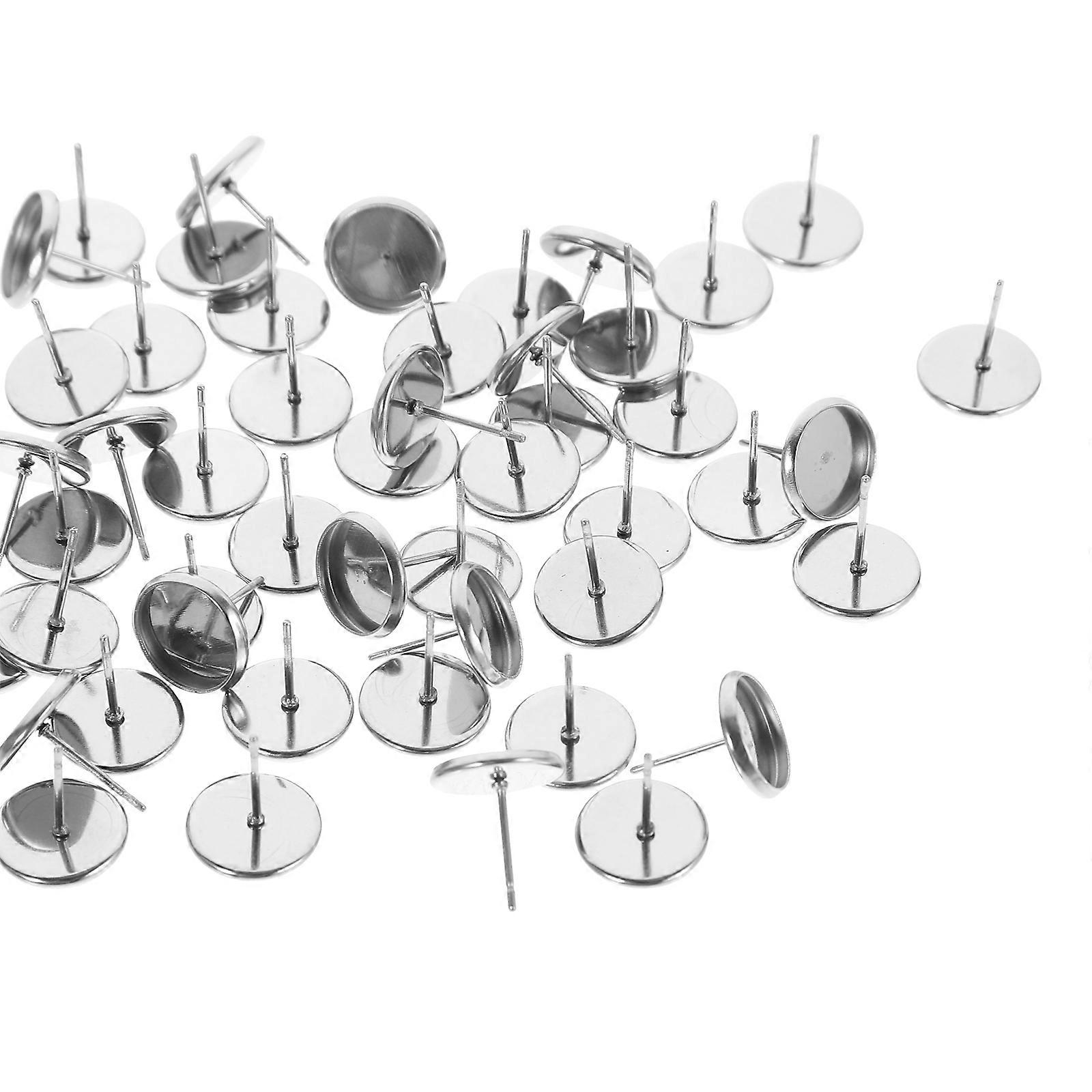 Silver Ear Stud Base Setting for DIY 50Pcs Stud Earring Posts