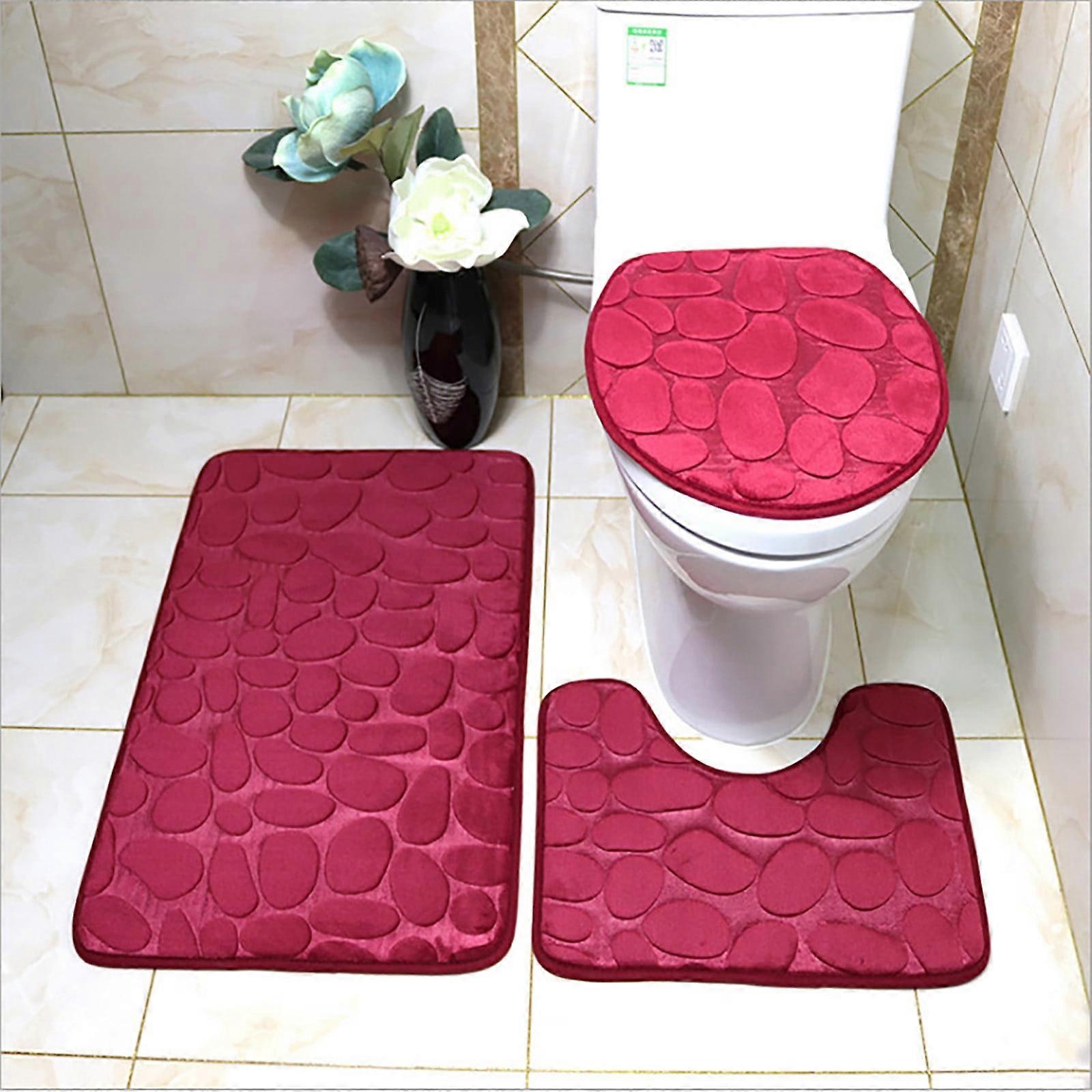 Red Bathroom Rugs Set of 3 (15.72" x 7.86") - Solid Color, Super Absorbent Quick-Dry Mats with Non-Slip Rubber Backing