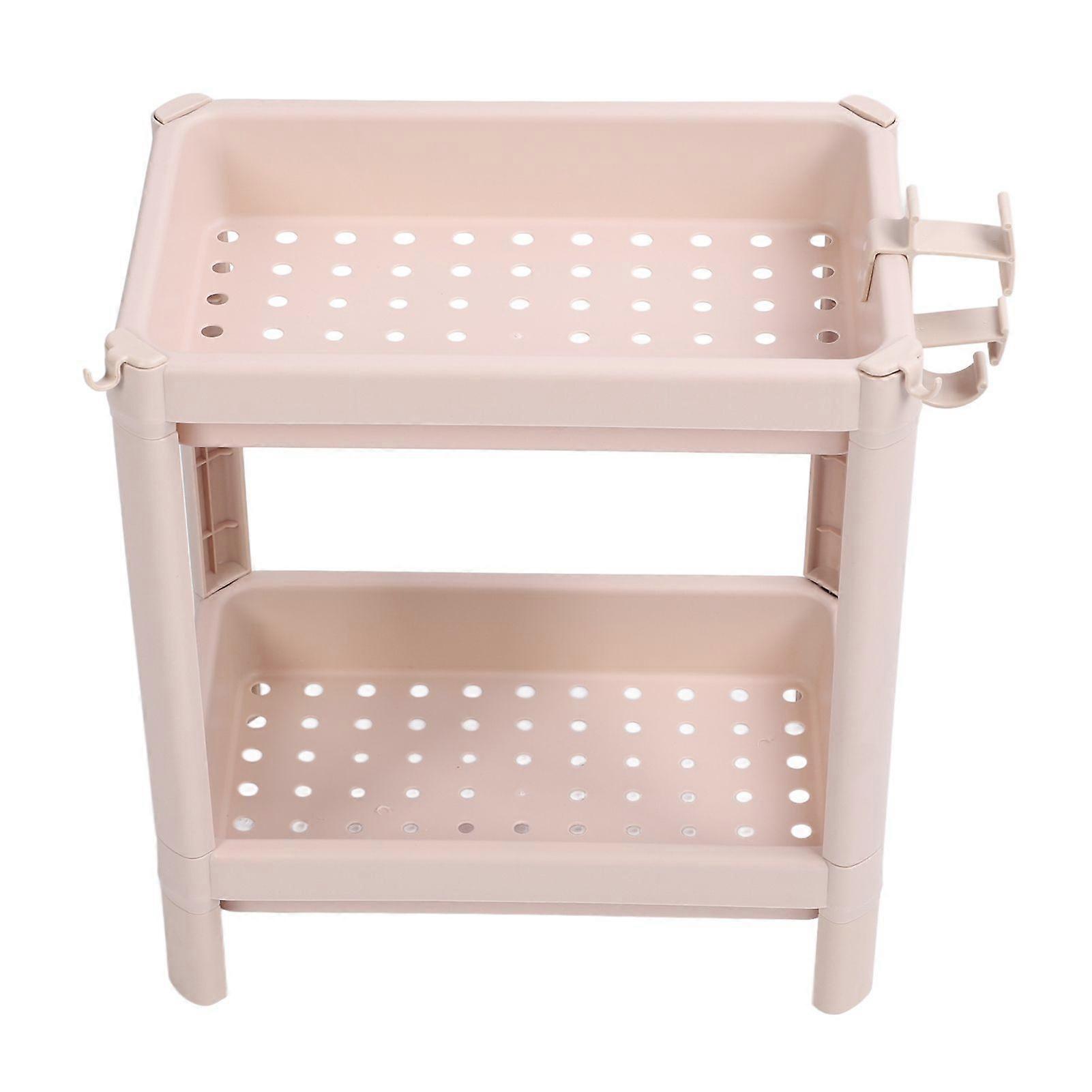 Bathroom Floor Storage Shelf Multifunctional Multi Layer Stable Durable Freestanding Corner Rack Shelves Beige 2 Layers