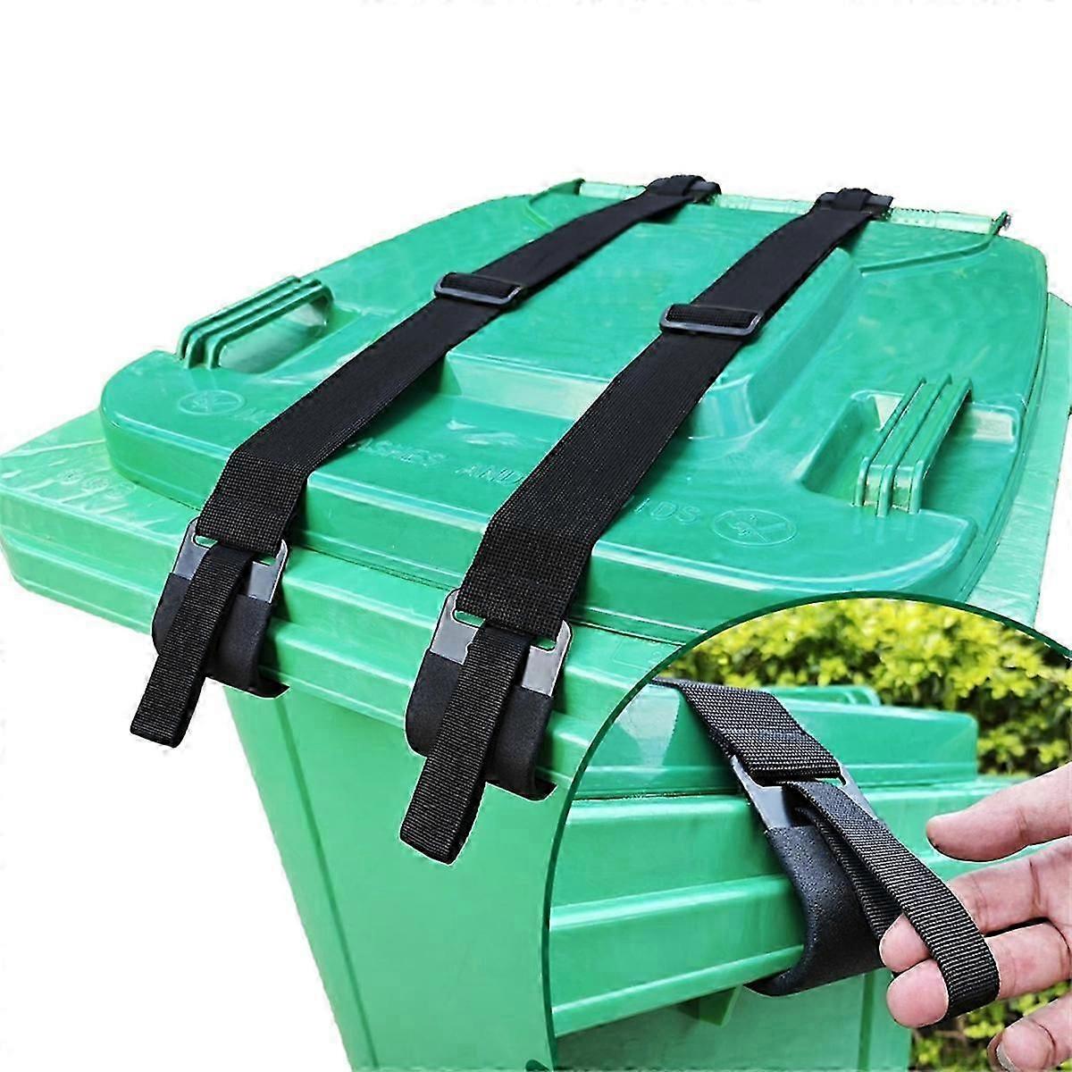 metal double-claw trash can lid lock strap with hooks for outdoor bin 2pcs