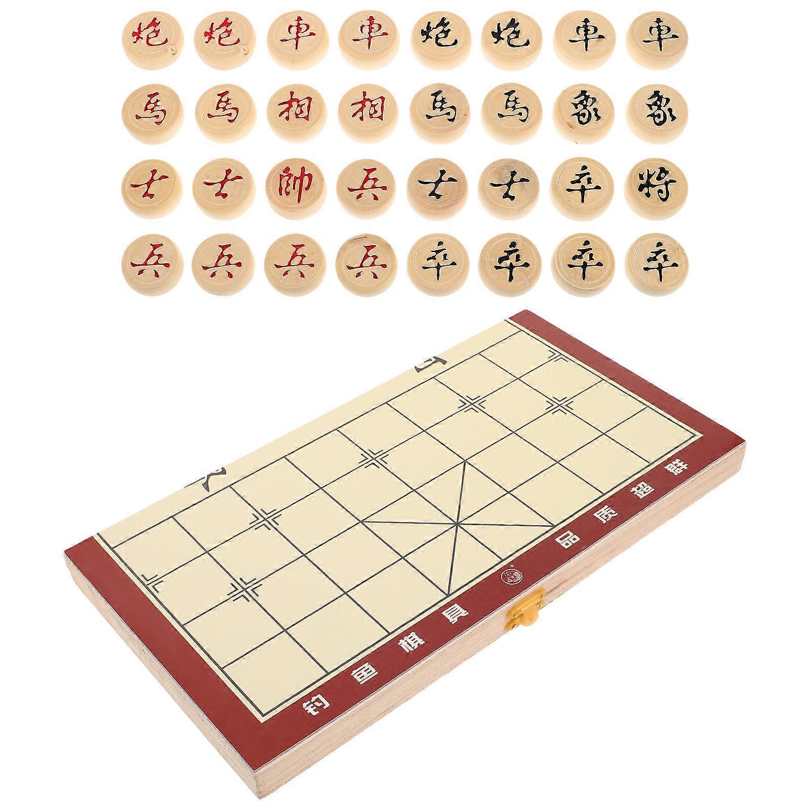 Foldable Chinese Chess Board Wooden Set for Entertainment 2 Boxes with Storage