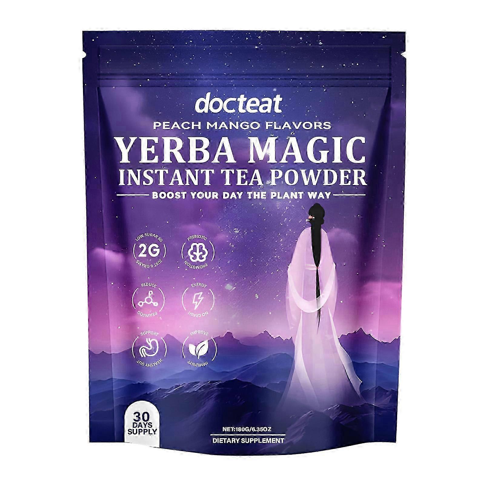 2Bags אבקת תה נמס Yerba Mate, טעמי מנגו אפרסק, מאטה תה טבעי עם פרה-ביוטיקה
