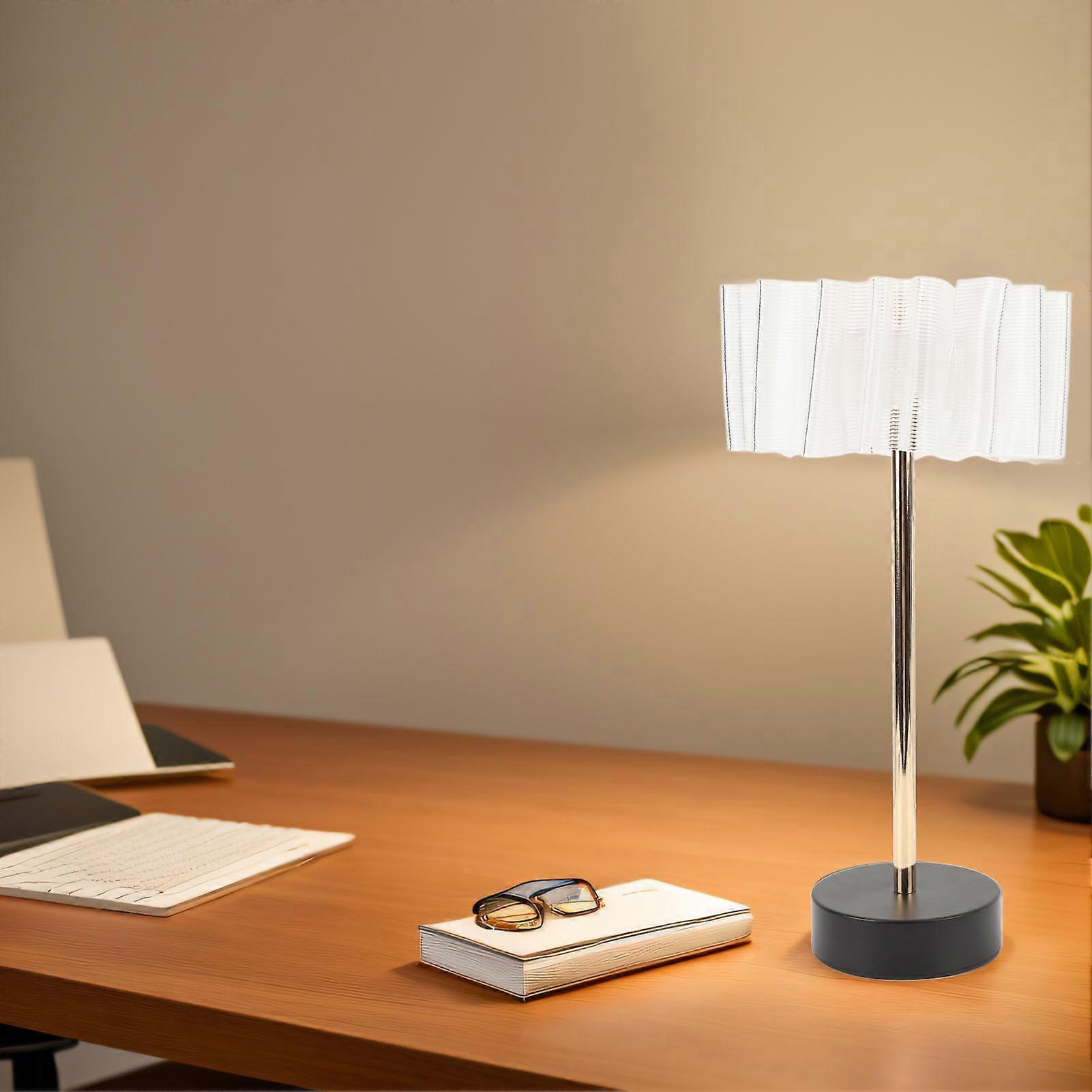 Portable LED Table Lamp with Touch Sensor Nightstand Lamp Bedside Lamp 3 Color Temperature Stepless Dimming Eye Care 2000mAh Battery Pleated Shade 