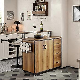 Design Barschrank auf Rollen, Küchenwagen, Kücheninsel, Küchenschrank, Sideboard, Vintage, Braun, Schwarz, SoBuy KNL02-PF