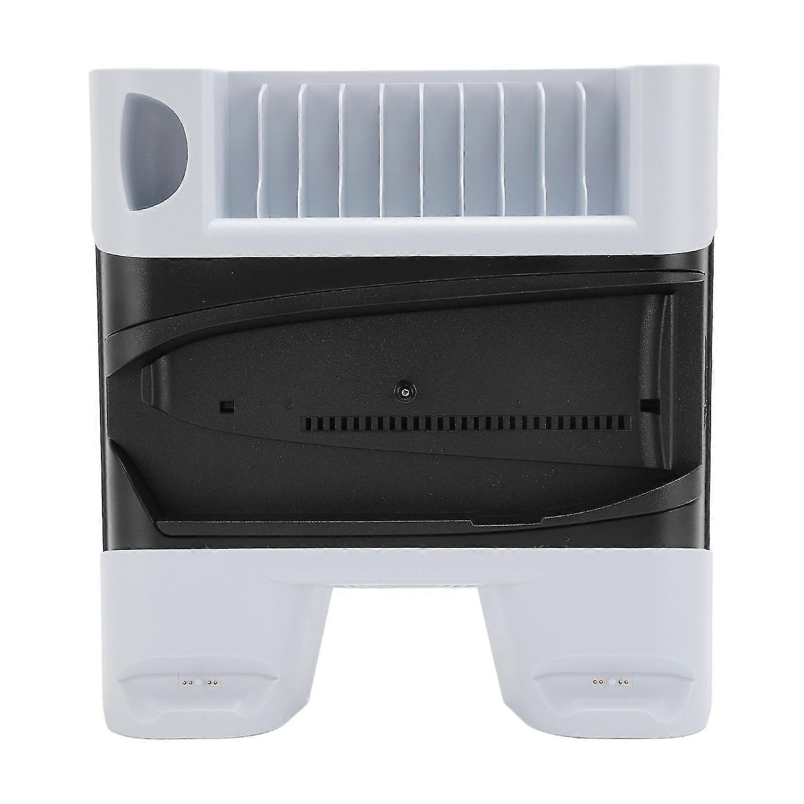 Game Console Cooling Stand Dual Controller Charger Cooling Station with 10 Game Disc 1 Remote Slots for PS5 for PS5 Slim