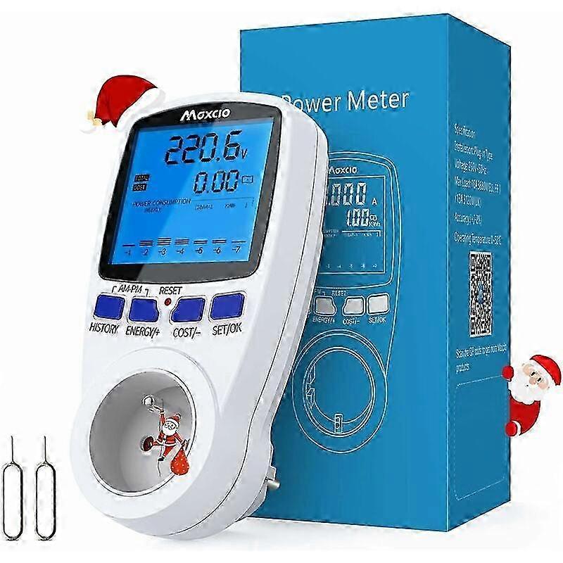 Dual Tariff Electric Consumption Meter, Socket Energy Meter with LCD Display Data Retention Energy Consumption Meter Wattmeter 3680W Max