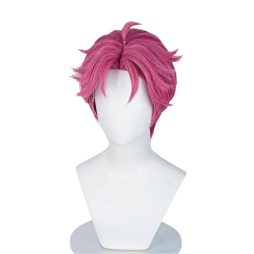 High-Temperature Resistant Cosplay Wig with Rose Mesh Lining Adjustable Lengths in Red Pink and Purple