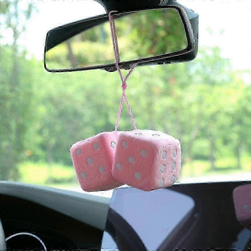 Pair of Plush Dice with Dots for Car Interior Retro Style Hanging Decor