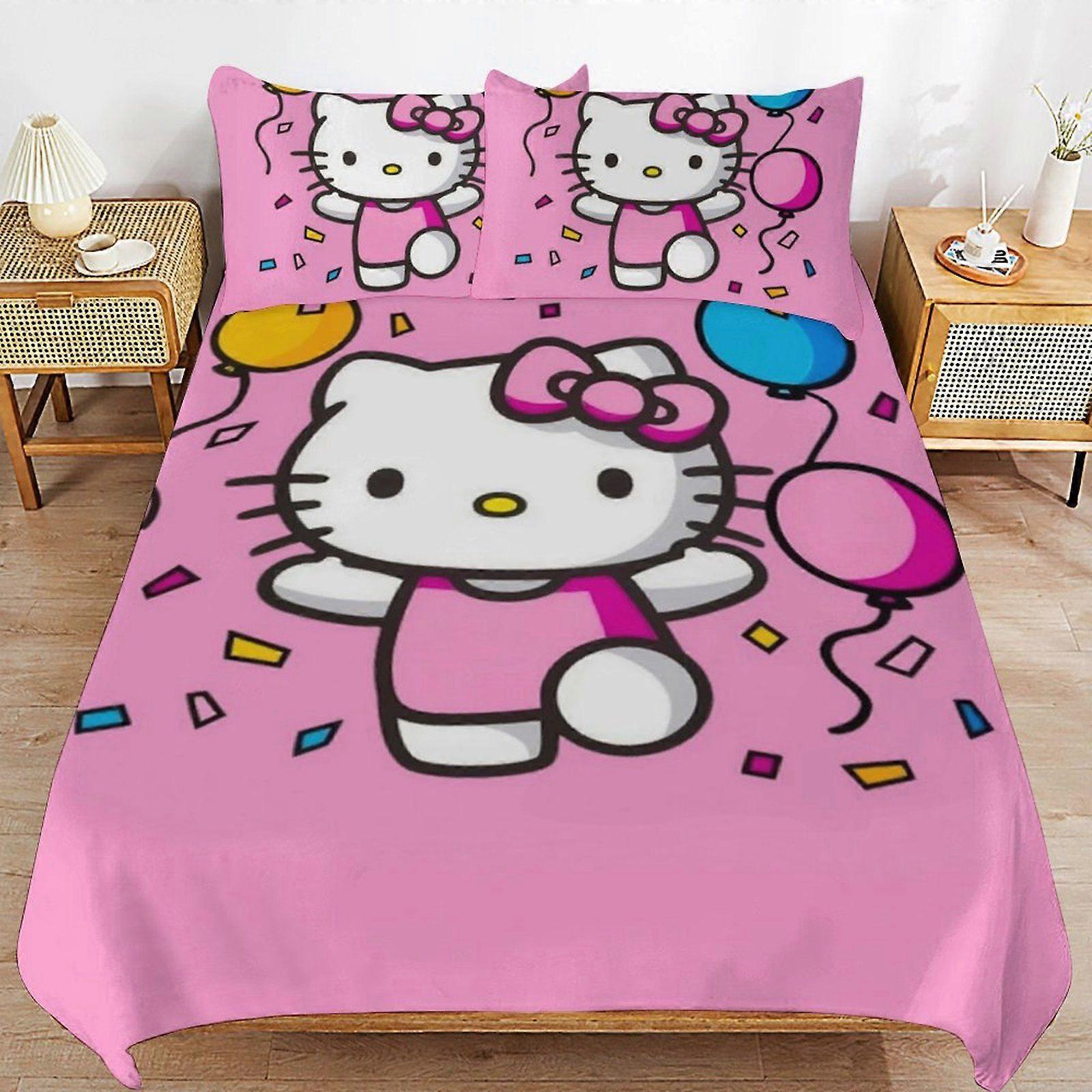 u663 Hello Kitty Soft and Durable Hypoallergenic Sleep Upgrade Zipper Closure Duvet Cover Sets for Relaxation n663