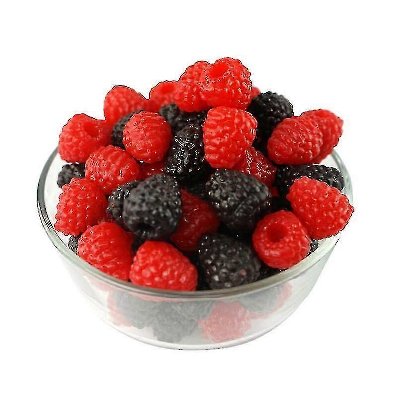 30 PCS Fake Raspberries Artificial Fruit Vivid Red and Black Raspberry Mixed Set, Realistic Raspberr
