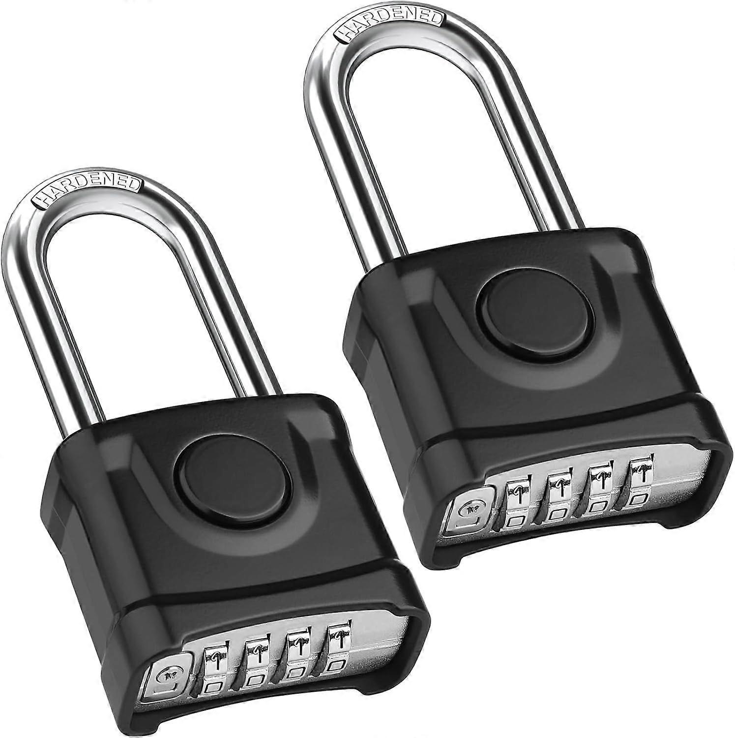 2 Pack Long Shackle Heavy Duty Outdoor Padlock, One-Key Unlocking, 4 Digit Combination Padlock with Anti-Pick 8mm Shackle, Anti-Error Design Suitable 