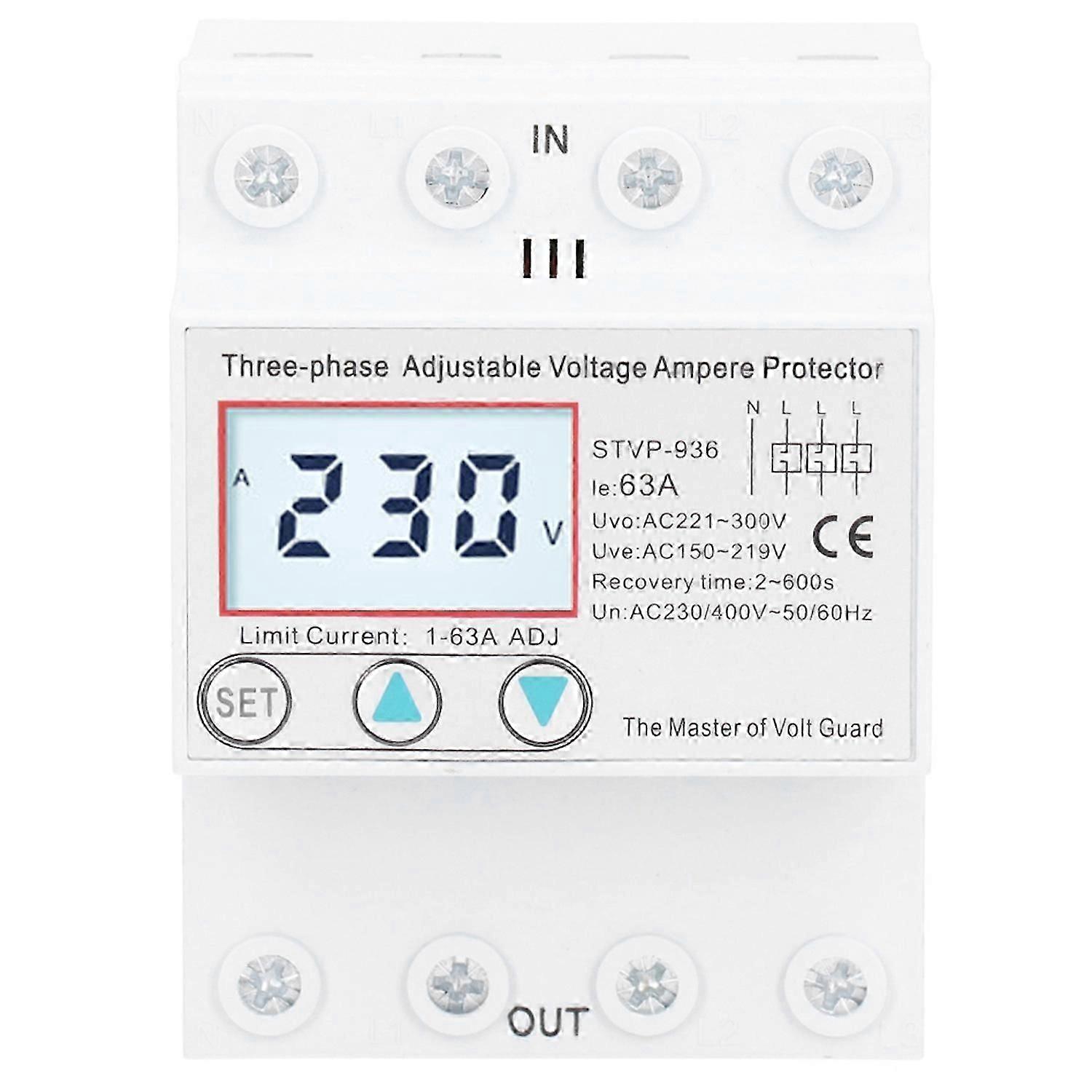 Adjustable Voltage Protector 3Phase LCD Multifunctional SelfResetting STVP936 230v 400V AC(63A )
