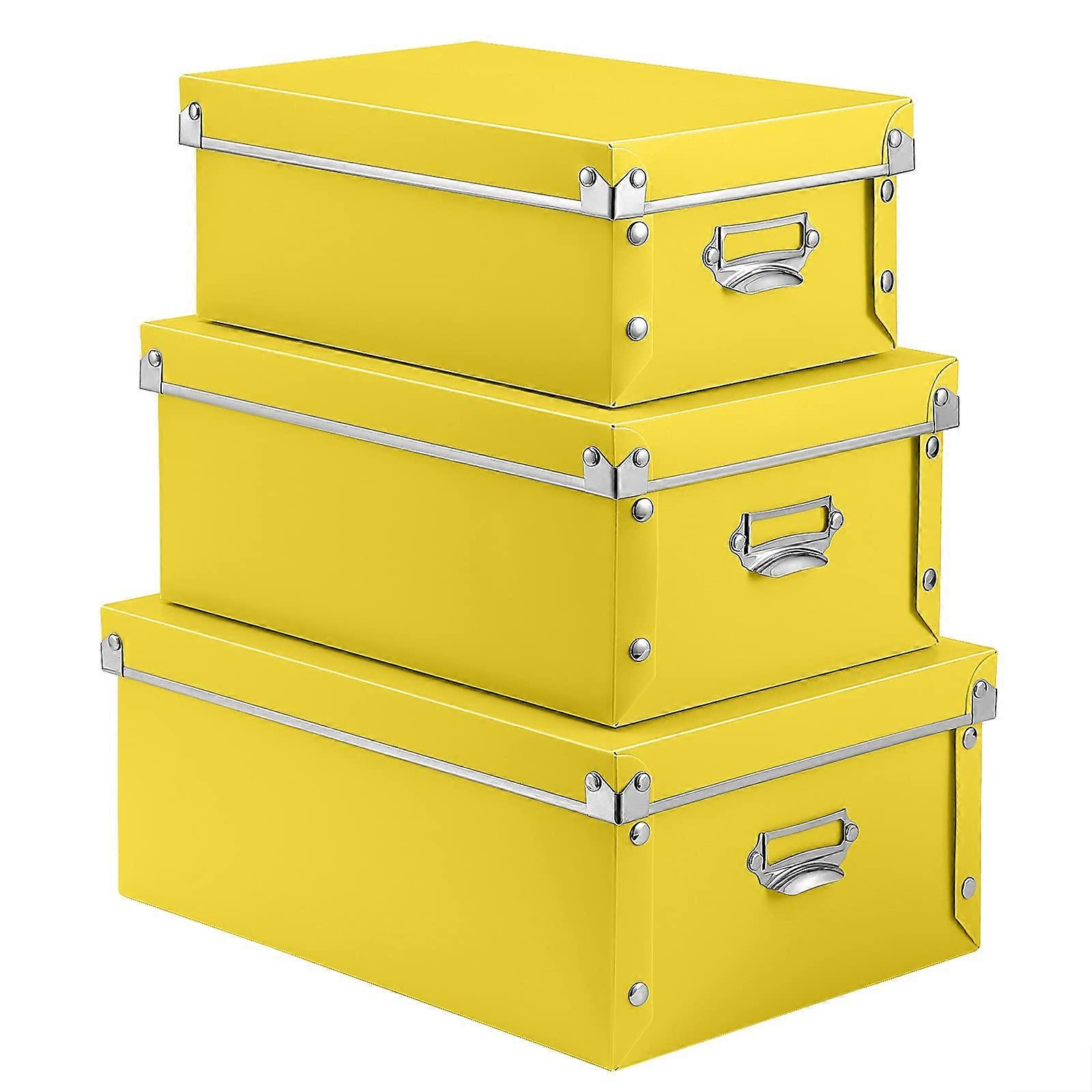 Storage Box With Lids 3In1 Plastic Box With Handles PressStud Fastening MoistureProof Foldable Yellow Model HYellow