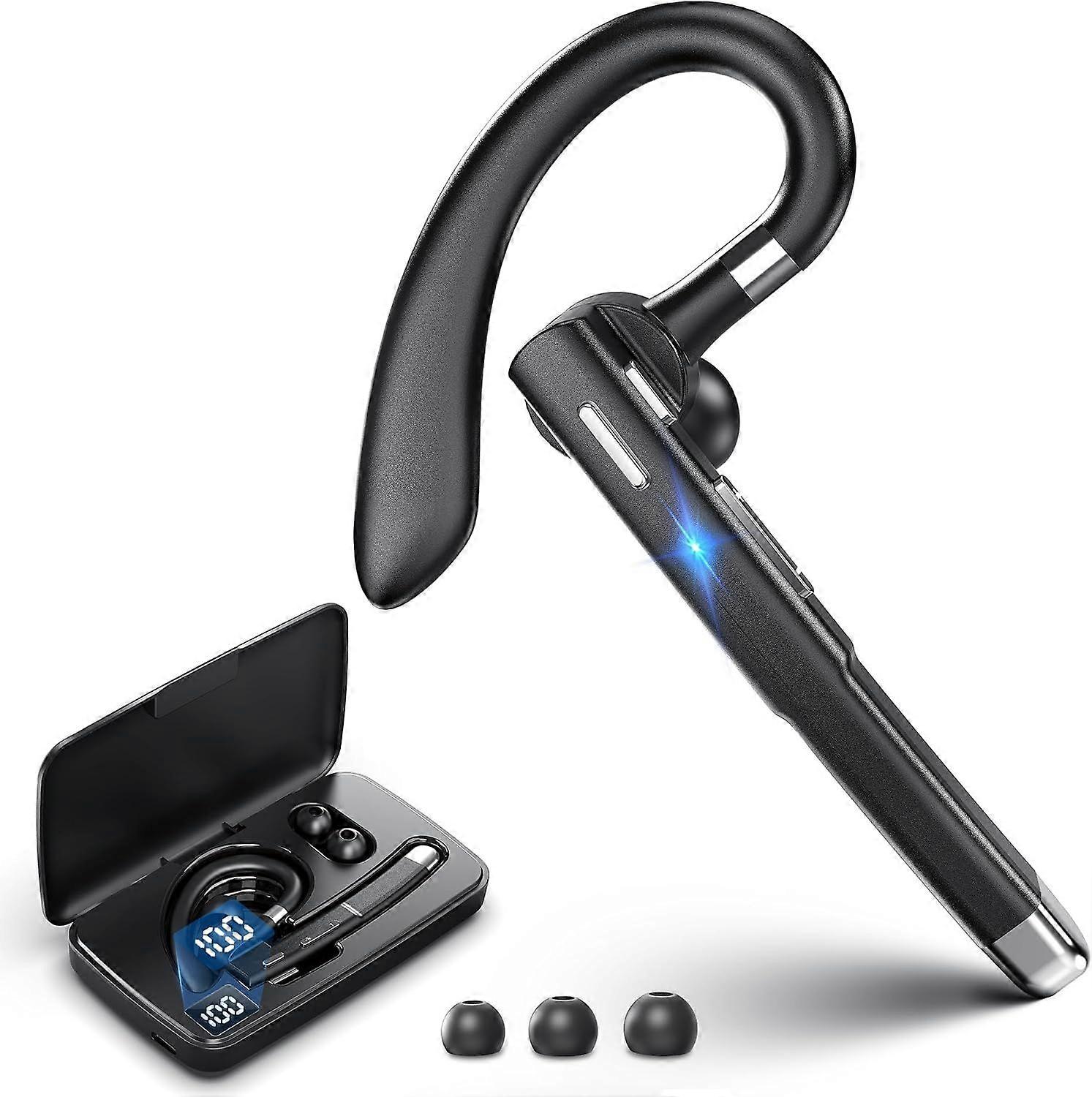 Bluetooth headset, 100-hour talk time noise-canceling wireless earphone, with 500mAh charging case, built-in dual microphones 270 rotatable hands-free