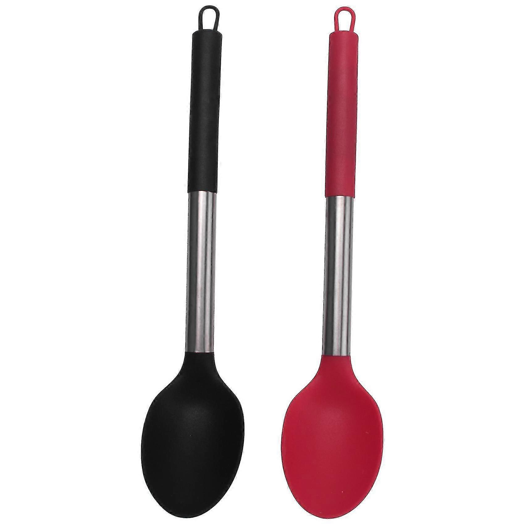 Silicone Cooking Spoon 2 Non Stick Solid Basting Spoon Heat-resistant Kitchen Utensils For Spoon