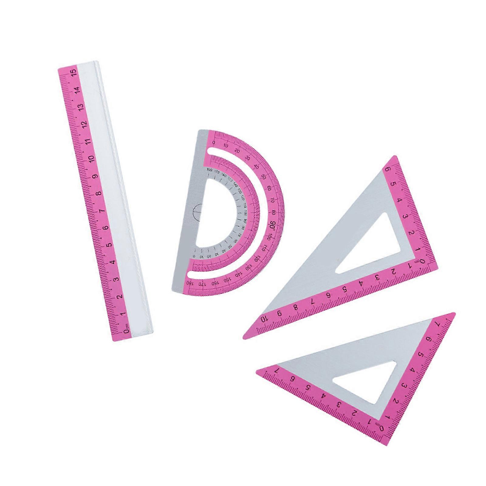 Multipurpose Aluminum Ruler Set Includes Straight Edges Protractor Triangles School Classroom Drafting Essential Measure  Red