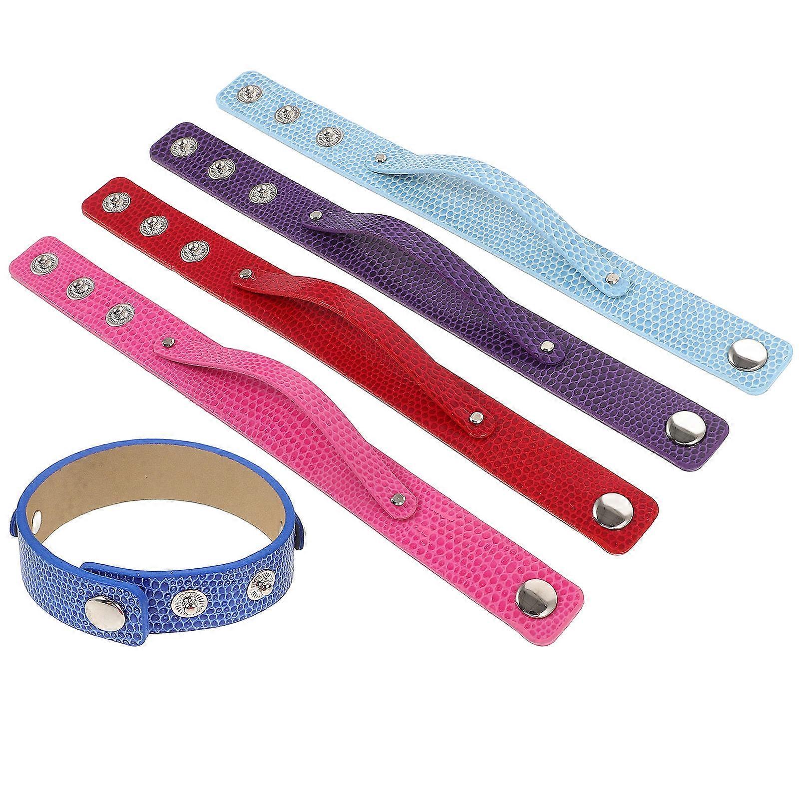 Colorful Snap Button Bracelet Adjustable Bracelet 5Pcs Crafted from PU
