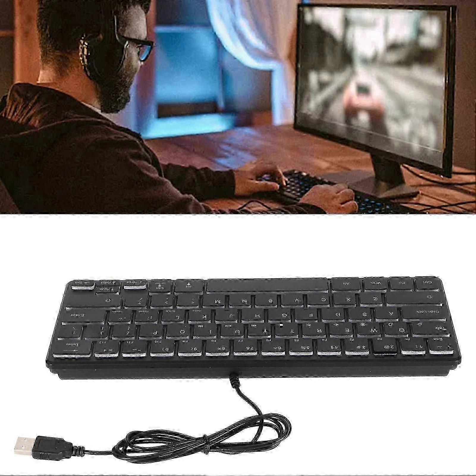 64 Keys RGB Backlit Keyboard USB Wired Gaming Keyboard Portable Mute Compact Small Keyboard for PC Laptop