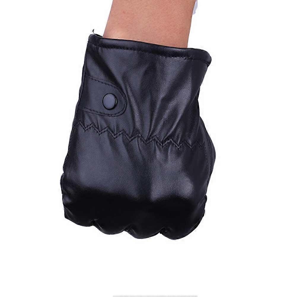 Men's Winter PU Gloves for Windproof Function Black 22x13cm