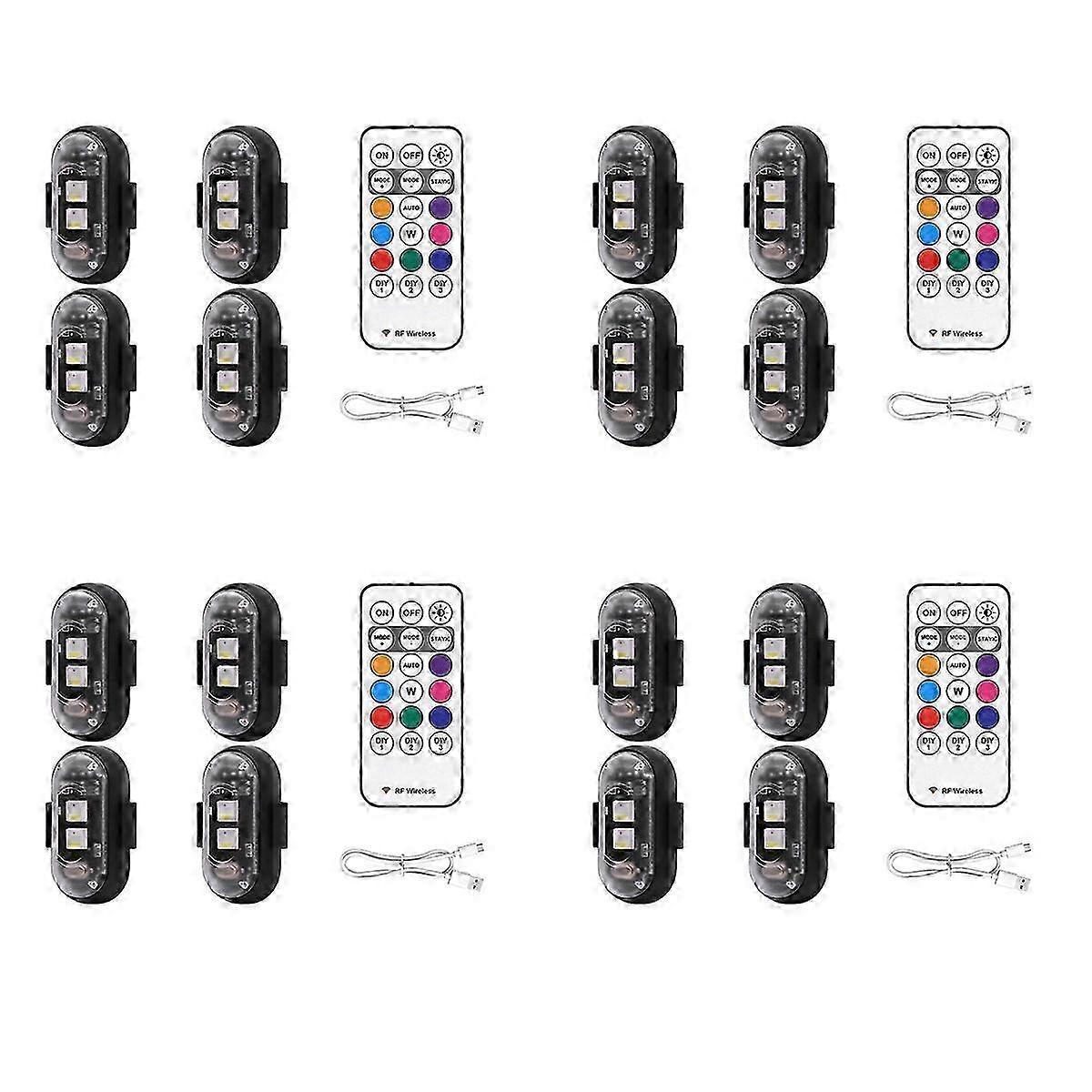 16PCS Wireless Emergency Strobe Lights 8 Colors USB Charging Remote Control