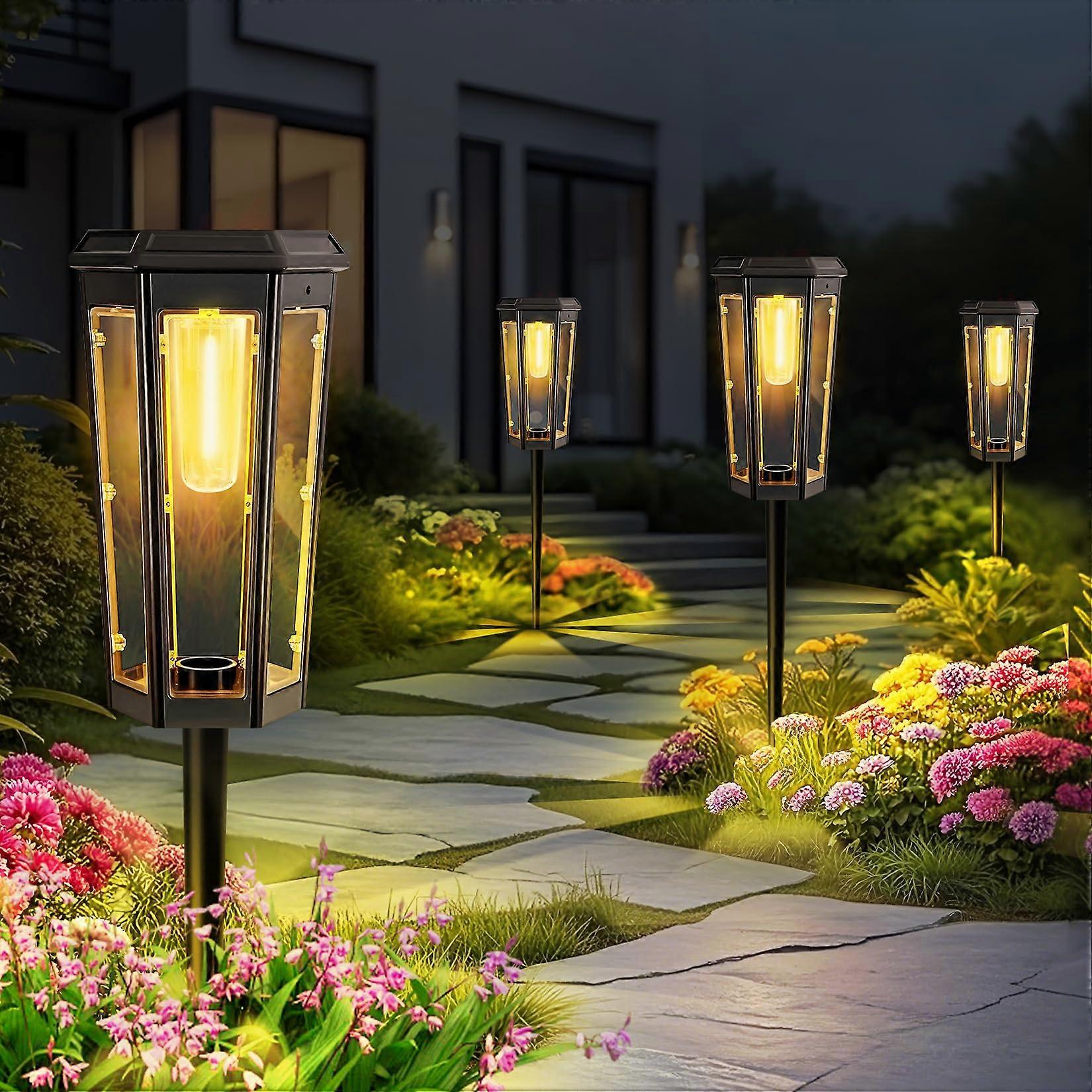 Solar Pathway Lights 4PCS Waterproof Warm White LED with Enhanced Brightness and Auto On/Off for Yard Garden Patio