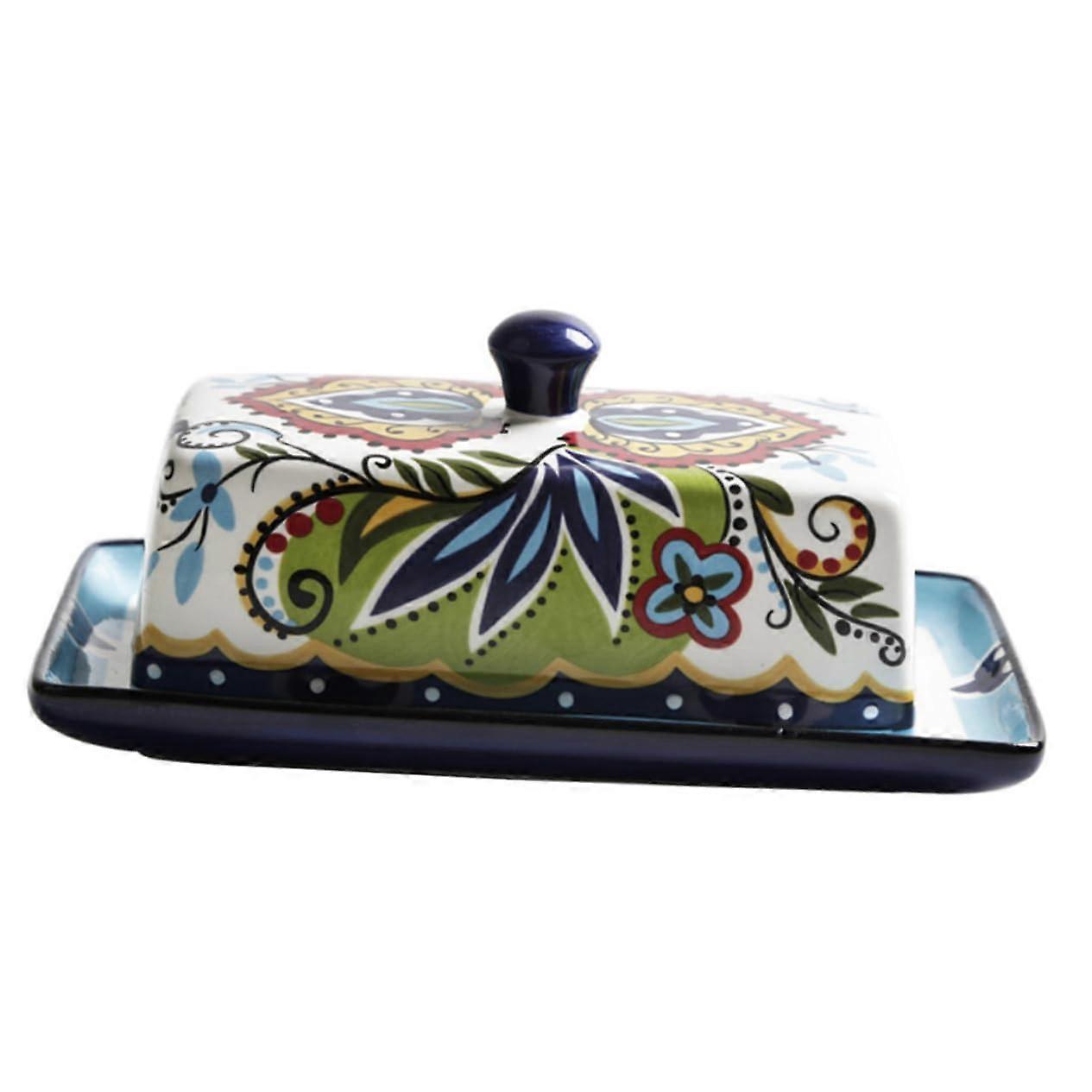 Creative Floral Pattern Ceramic Butter Box With Lid Butter Storage For Cheese And Butter Home Restaurant Party Use