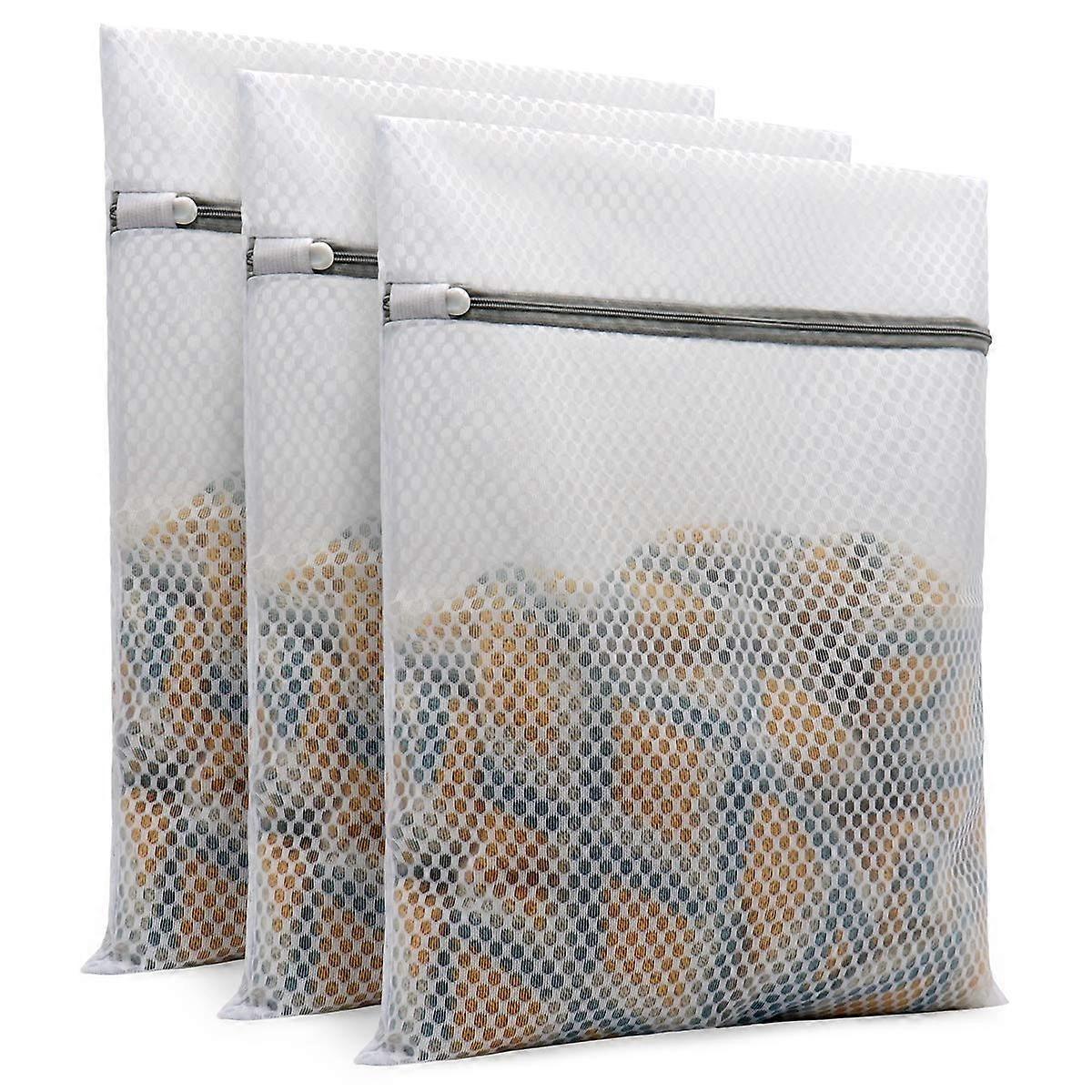 3Pcs Durable Honeycomb Mesh Laundry Bags for Delicates 12x16 with AntiRust Zipper Lock