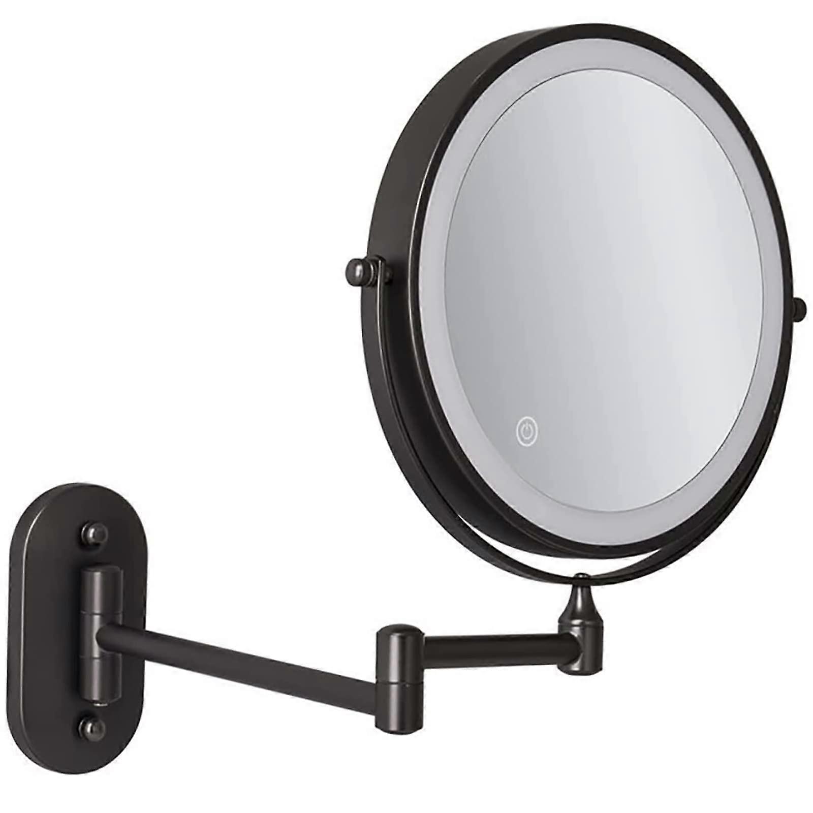 LED Wall Mounted Makeup Mirror with Touch Sensor, 8 Inch Double Sided Vanity, 3X Magnification, 360° Swivel Extendable Arm, Silver